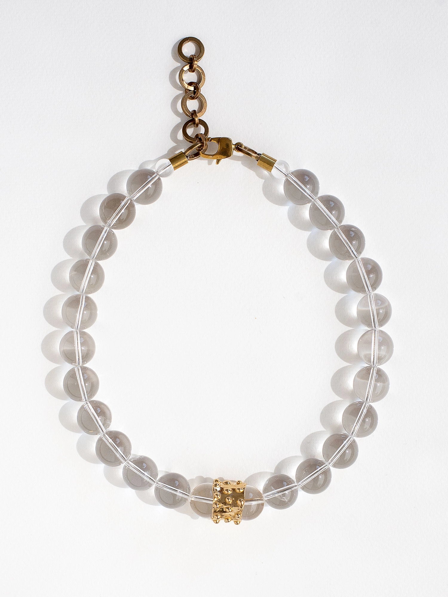 Loen Crystal Quartz Bead Necklace with Brass Details by Michelle Ross