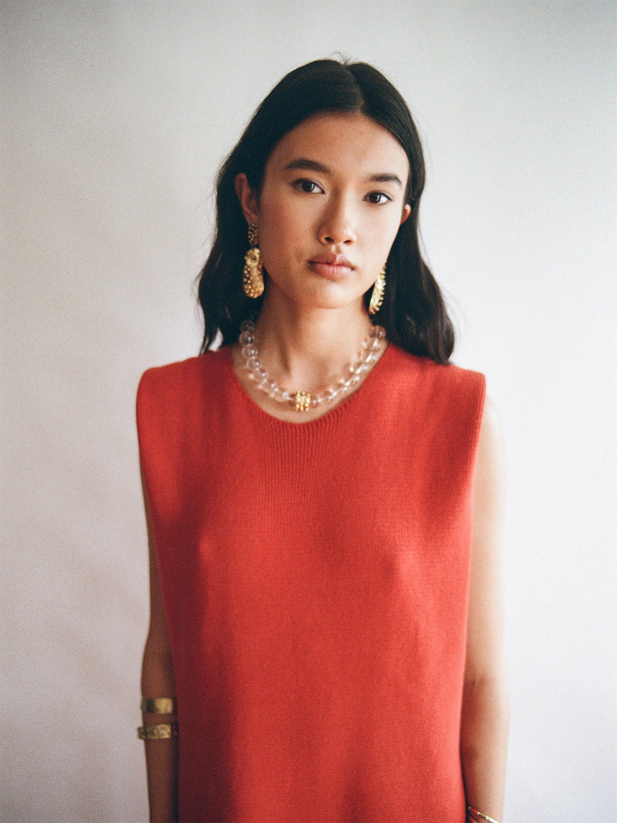 Loen Crystal Quartz Bead Necklace with Brass Details by Michelle Ross