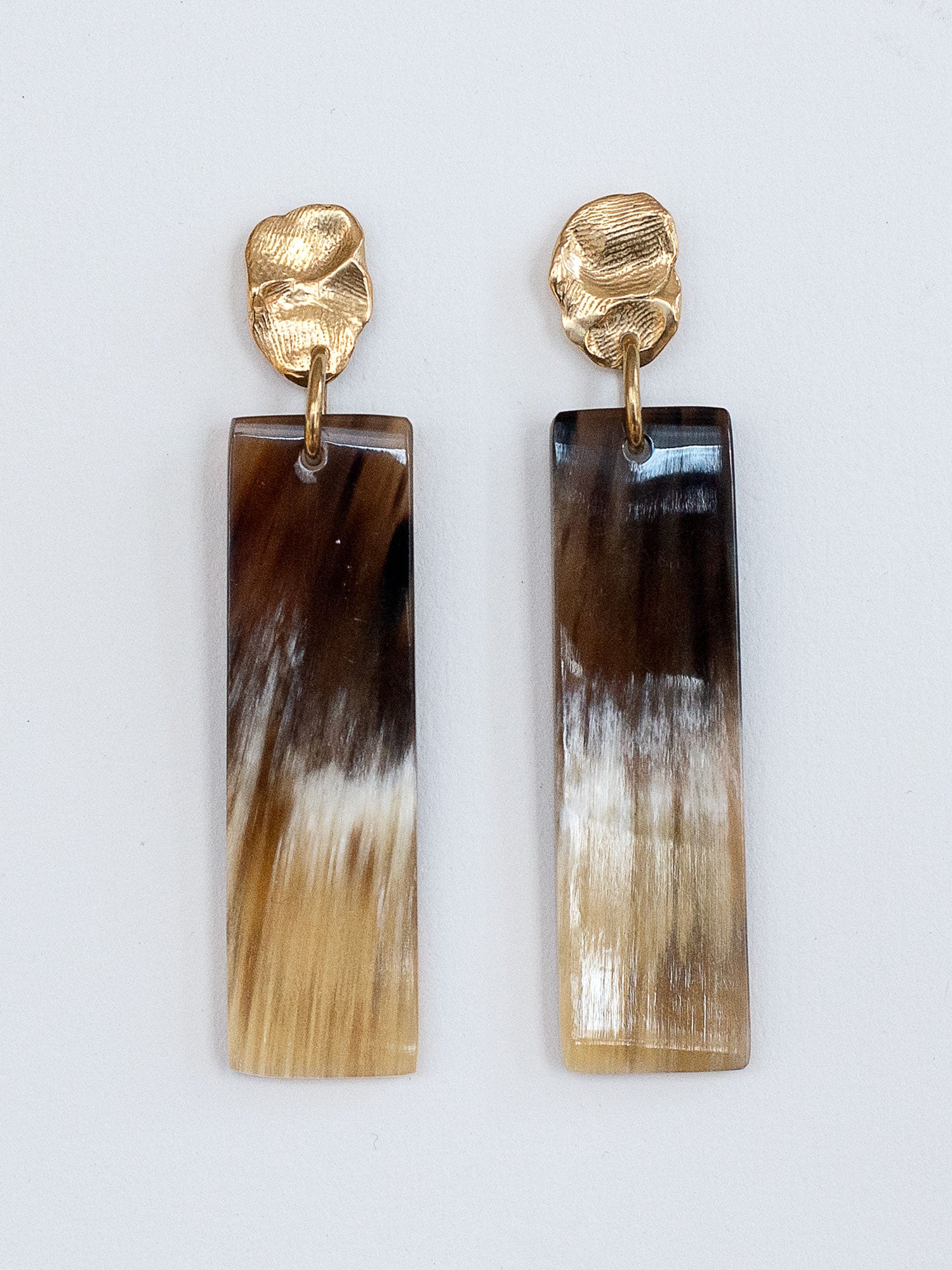 Lennox Brass and Rectangular Horn Drop Statement Earrings by Michelle Ross