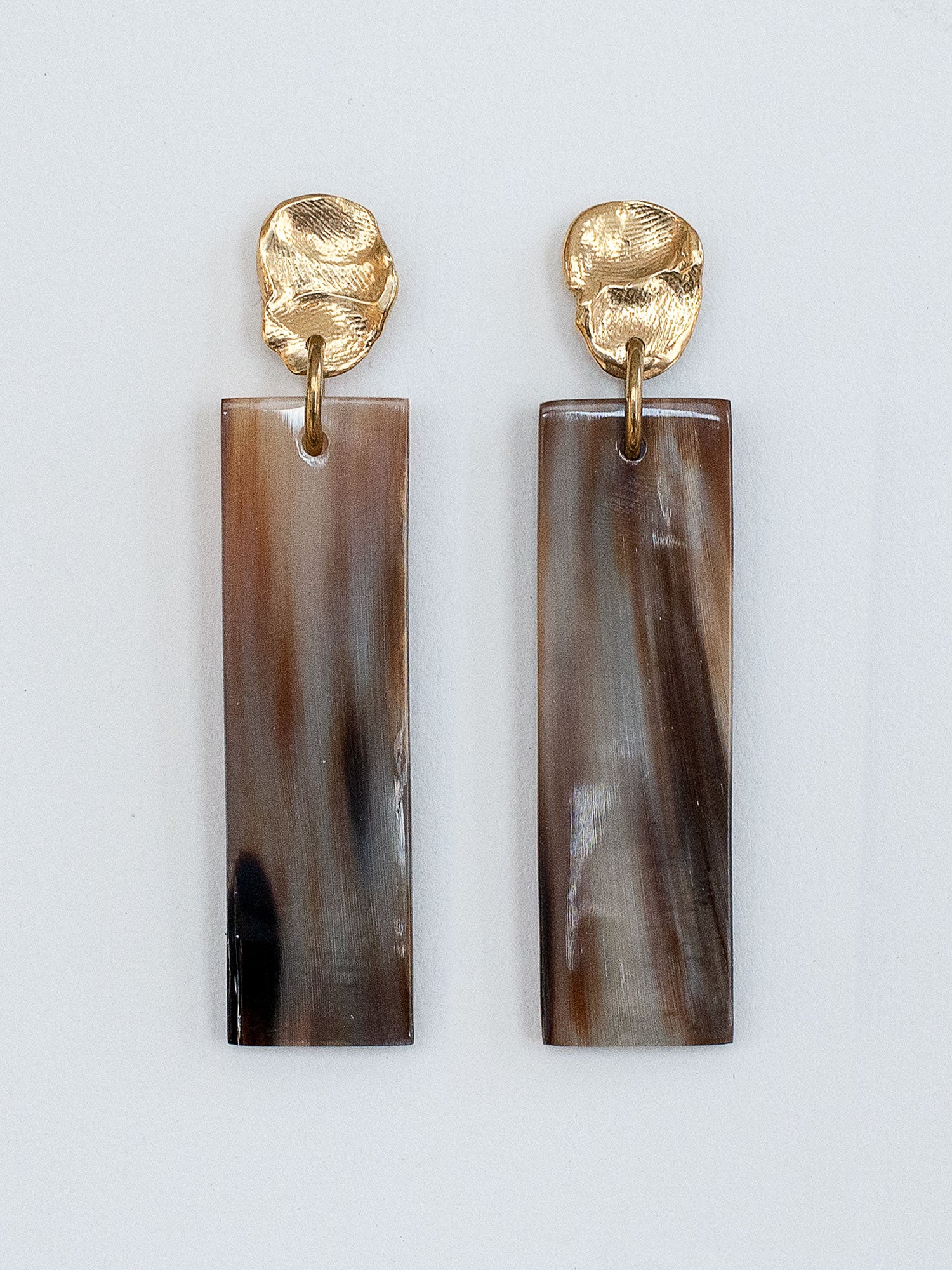 Lennox Brass and Rectangular Horn Drop Statement Earrings by Michelle Ross