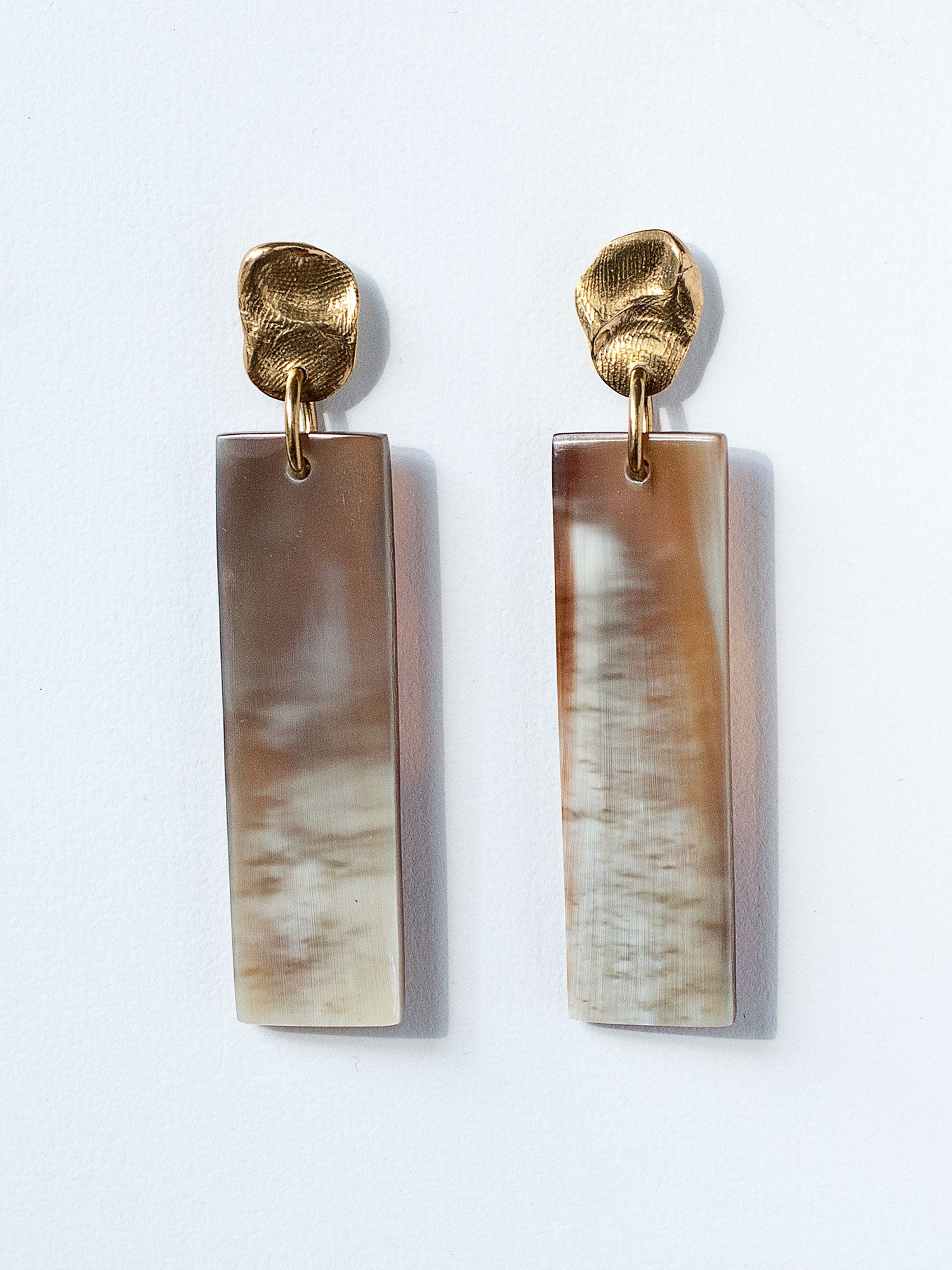 Lennox Brass and Rectangular Horn Drop Statement Earrings by Michelle Ross