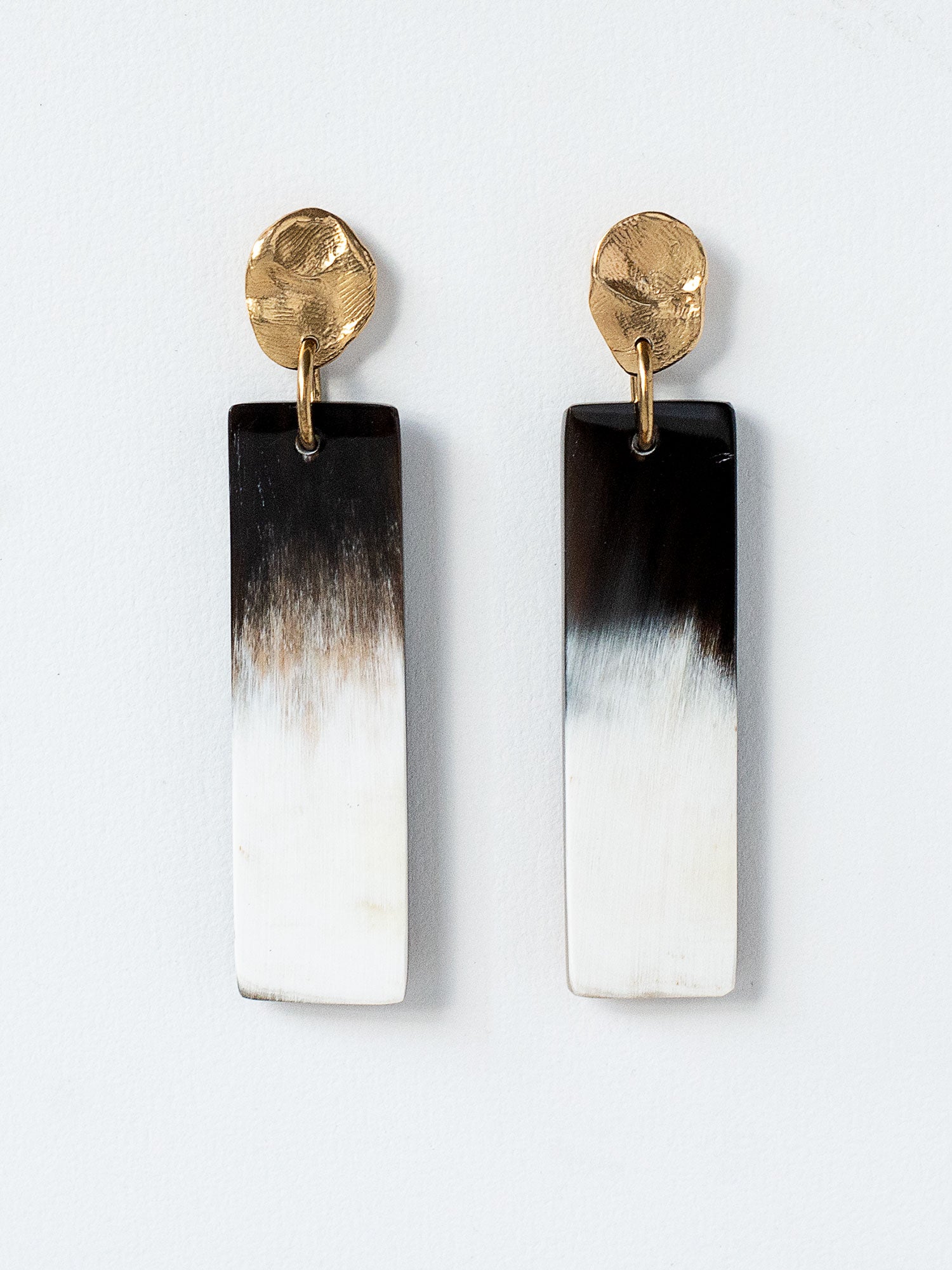 Lennox Brass and Rectangular Two Tone Horn Drop Statement Earrings by Michelle Ross