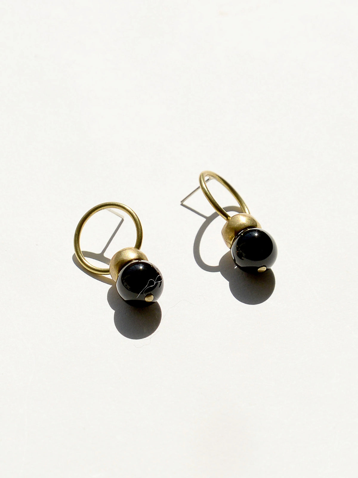 Leo Brass and Onyx Drop Earrings Michelle Ross