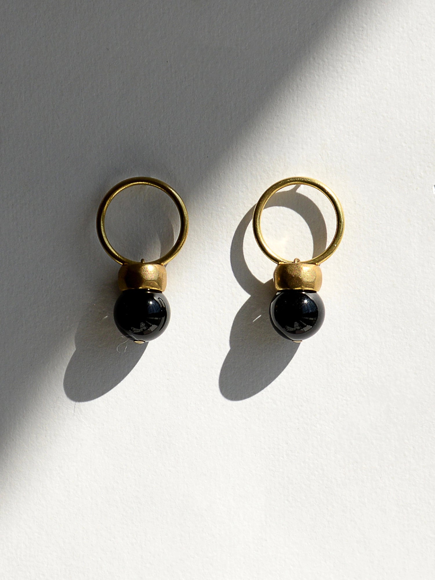 Leo Brass and Onyx Drop Earrings Michelle Ross