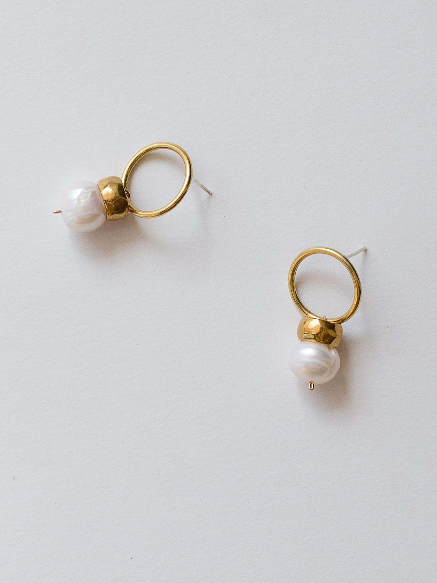 Leo Brass and Pearl Drop Earrings Michelle Ross