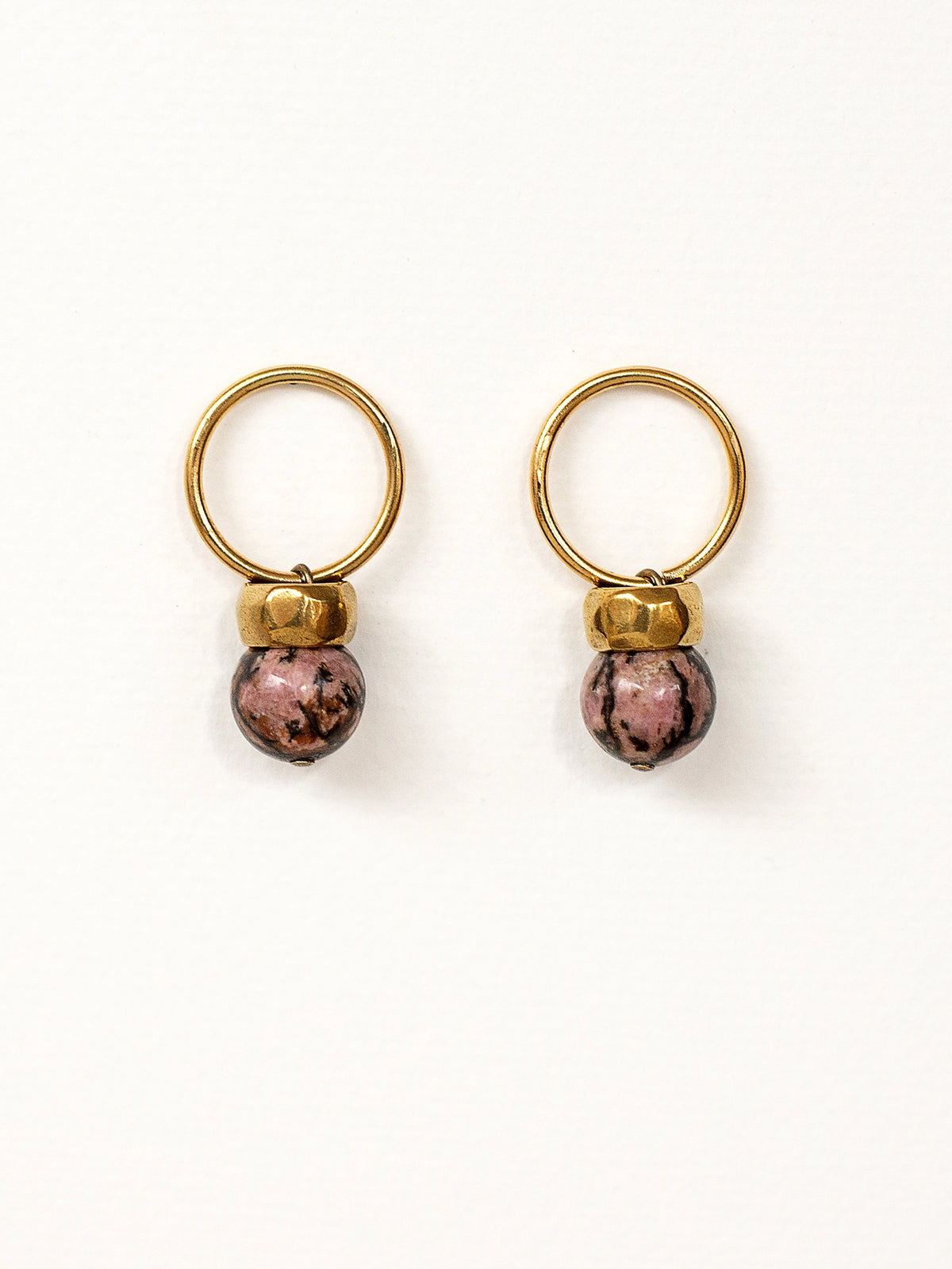 Leo Brass and Rhodonite Drop Earrings Michelle Ross