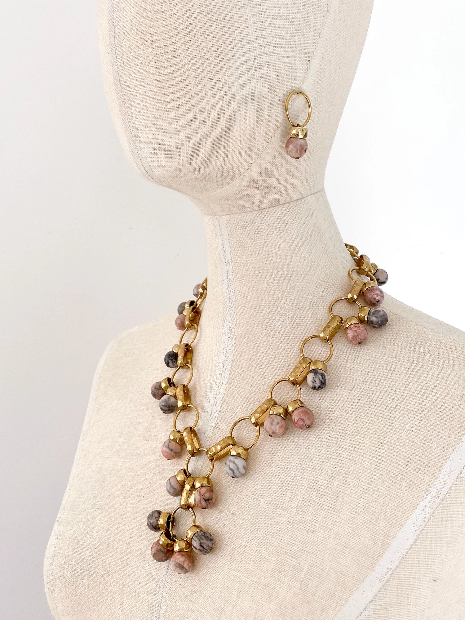 Leo Pink Zebra Jasper Brass Drop Earrings Michelle Ross