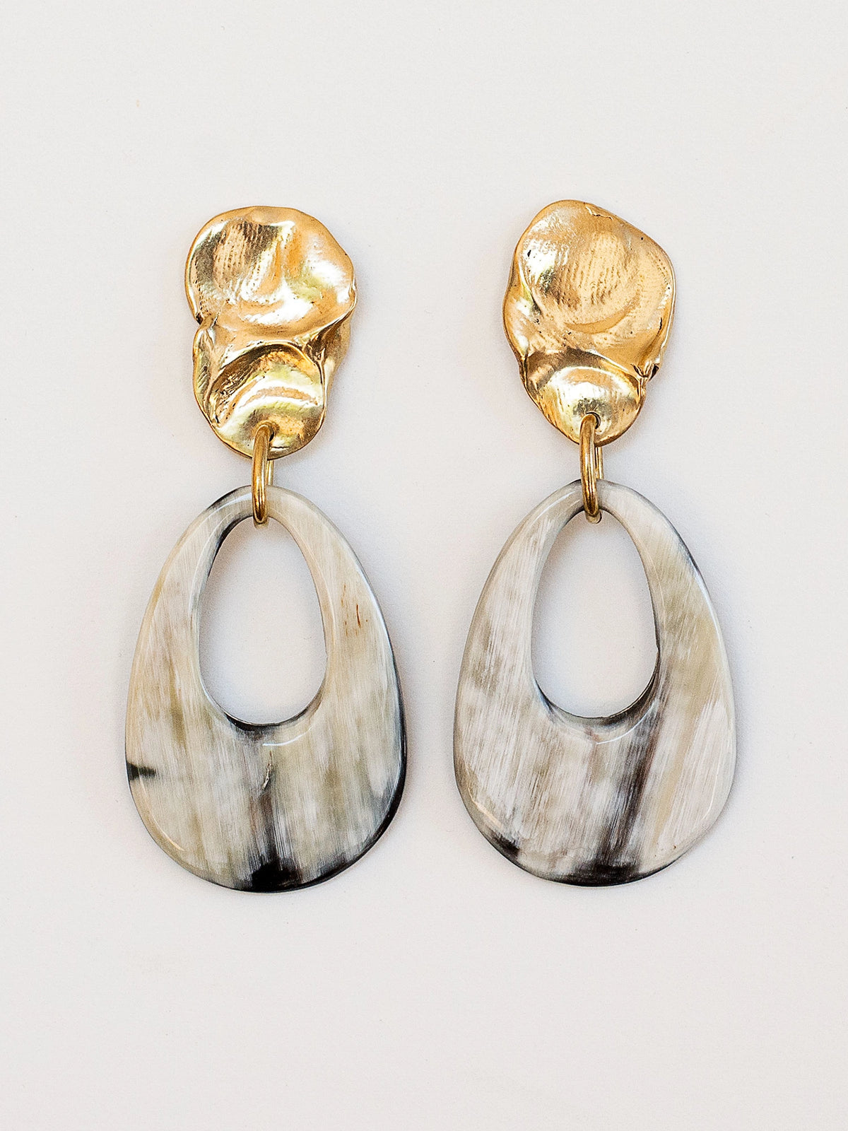 Brass and horn statement earrings by Canadian designer 