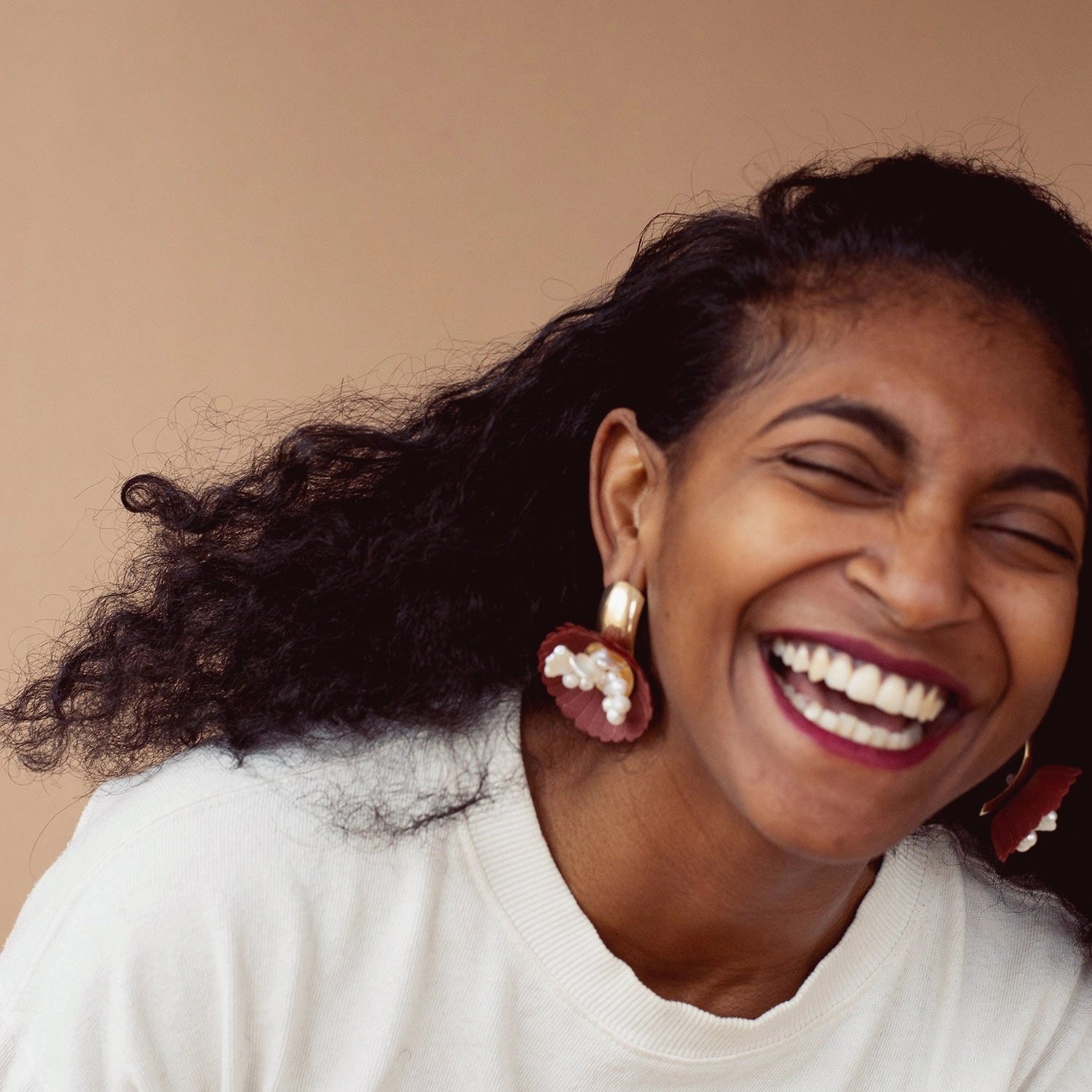 Michelle Ross Pearl Collection Leather and Pearl Cluster Floral Statement Earrings