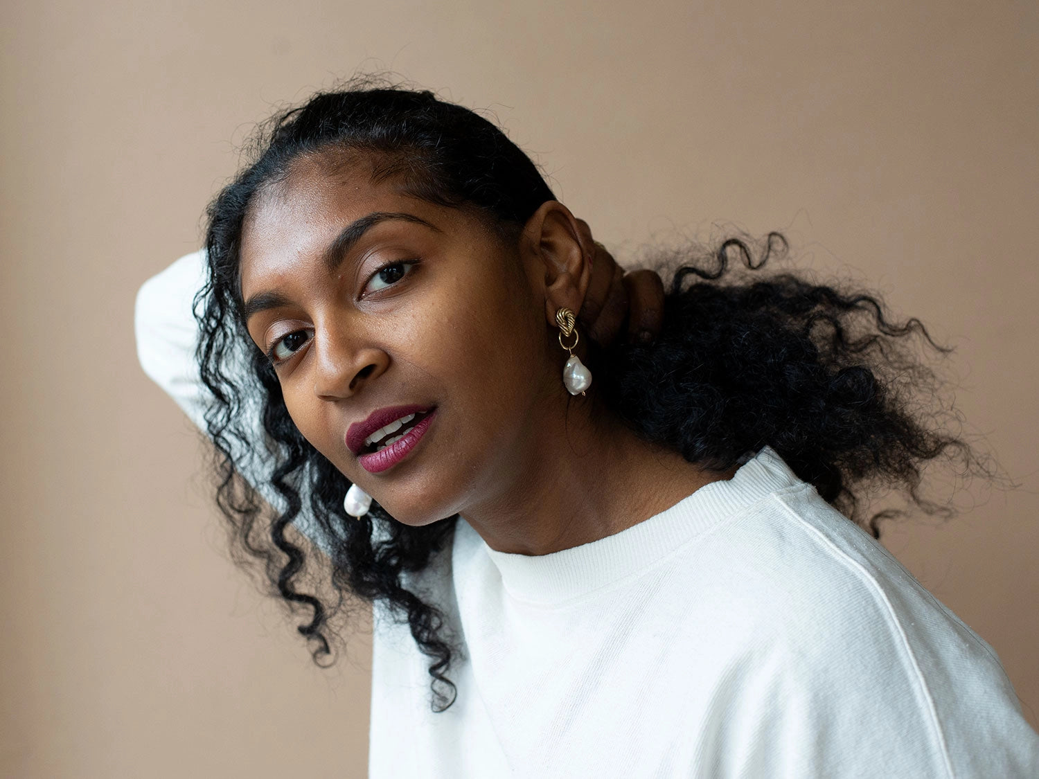 Michelle Ross Pearl Collection Kimber Brass and Baroque Pearl Drop Earrings