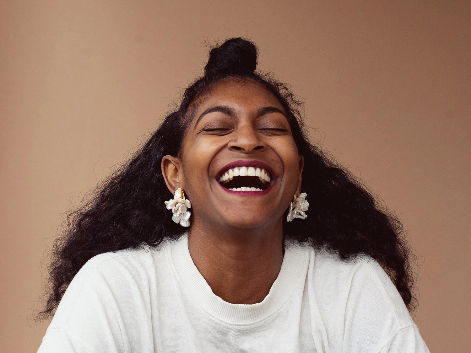 Michelle Ross Pearl Collection Leora Flower Cluster Pearl stud statement earrings