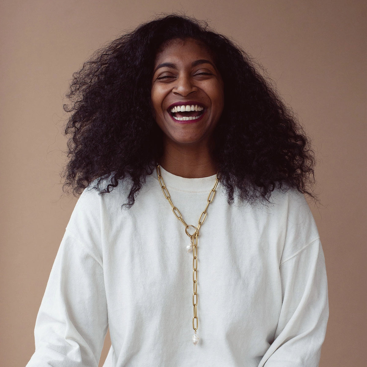 Michelle Ross Pearl Collection Ola Brass and Pearl Chain Necklace