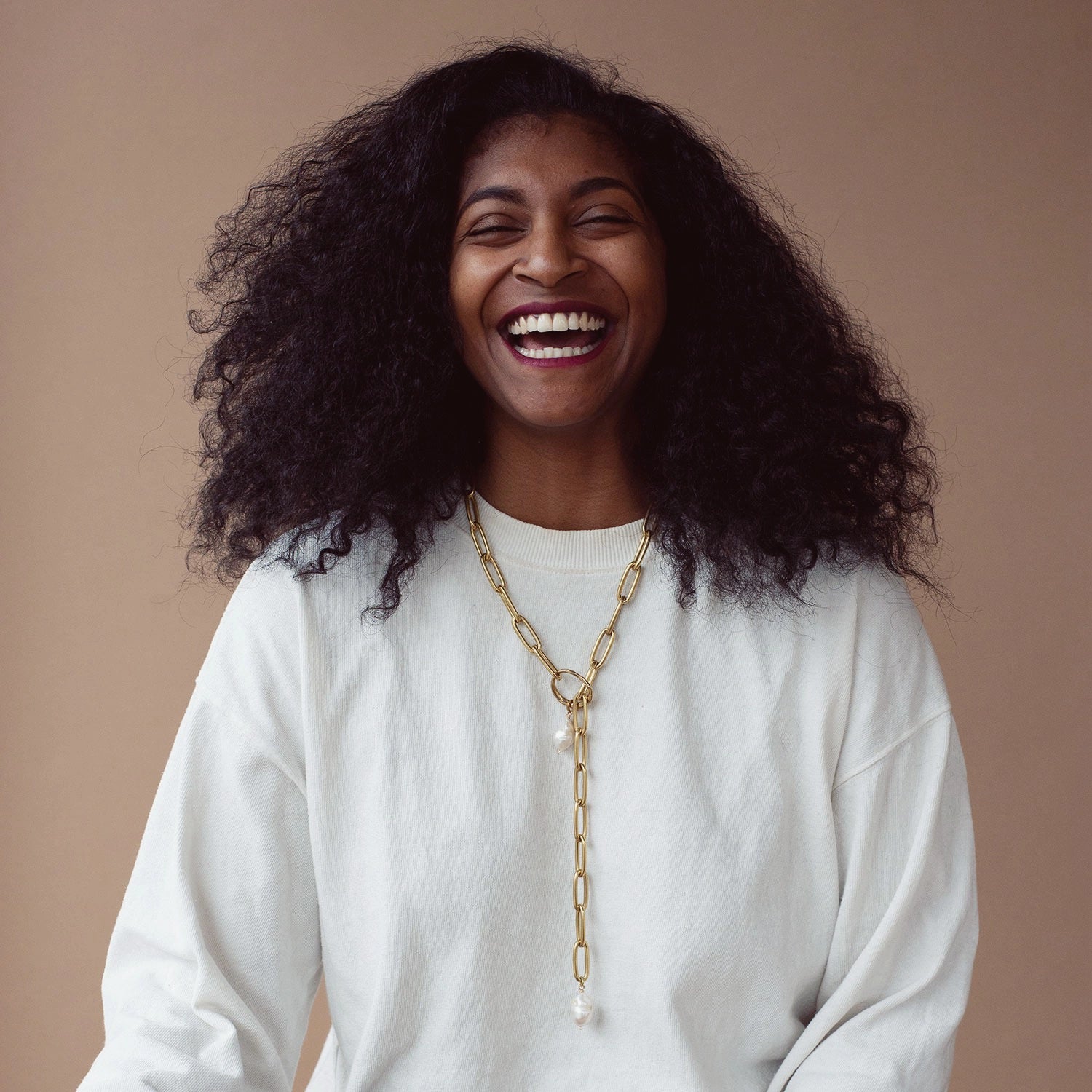 Michelle Ross Pearl Collection Ola Brass and Pearl Chain Necklace