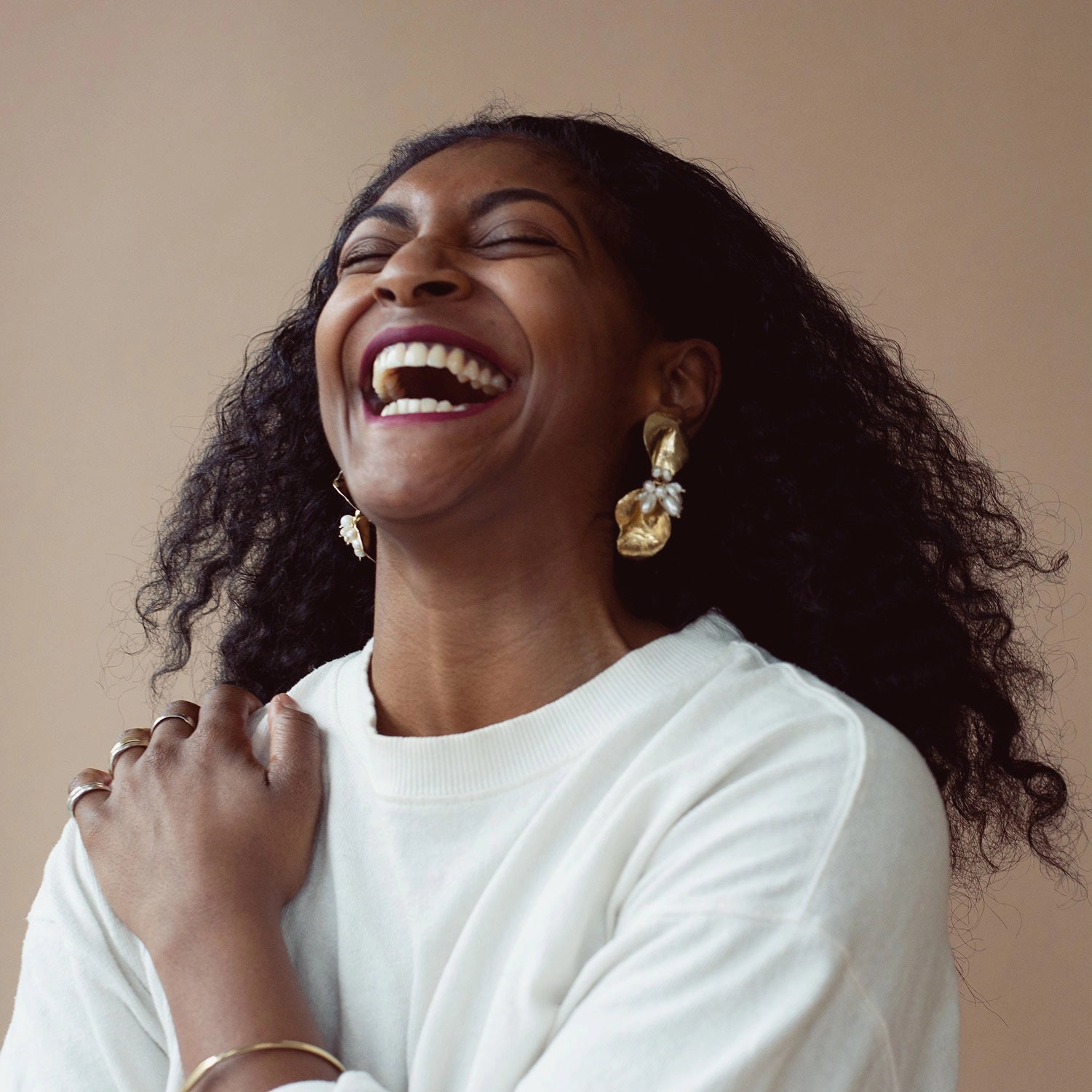 Michelle Ross Pearl Collection Percilla Pearl and Brass Earrings