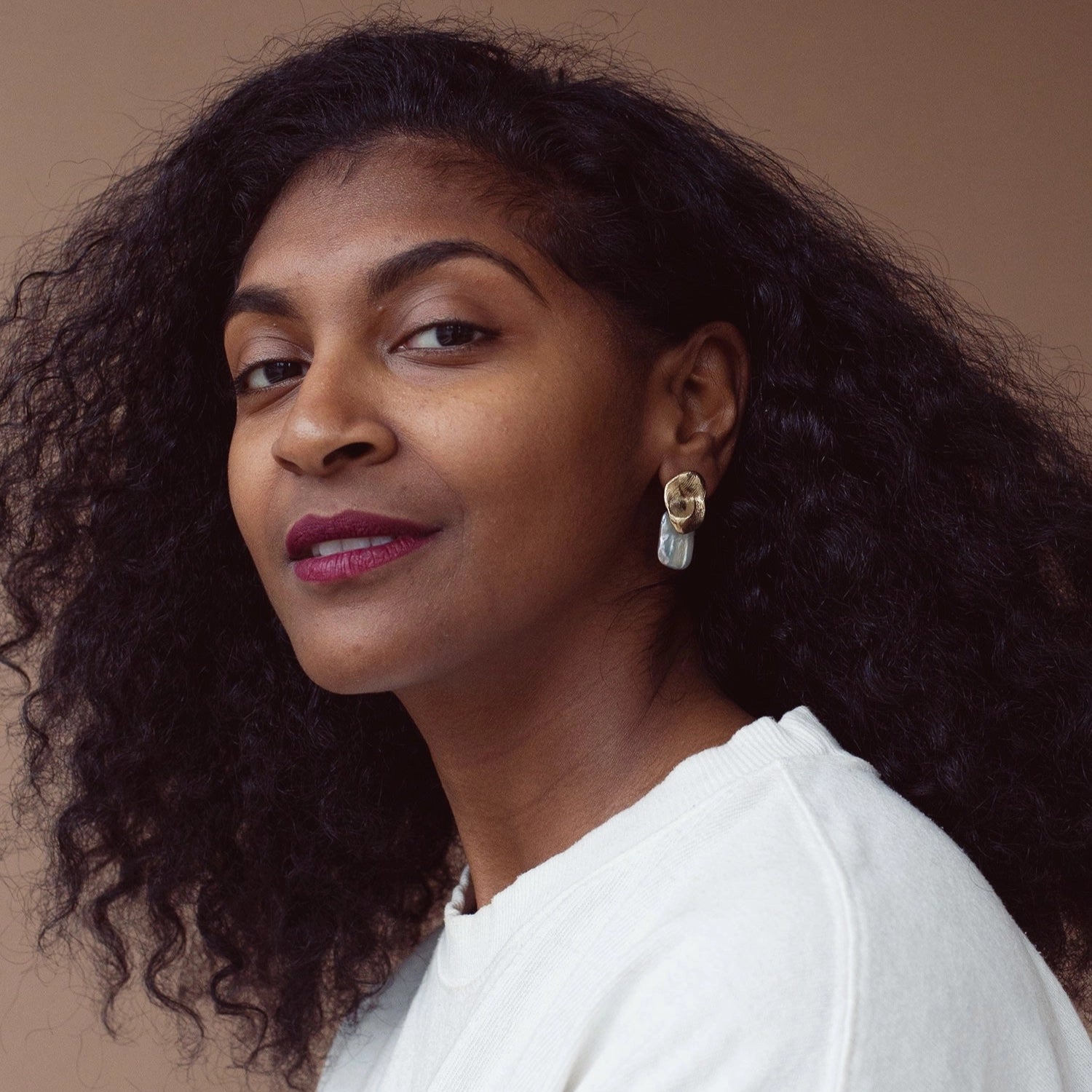 Michelle Ross Sable Brass and Mother of Pearl Stud Earrings