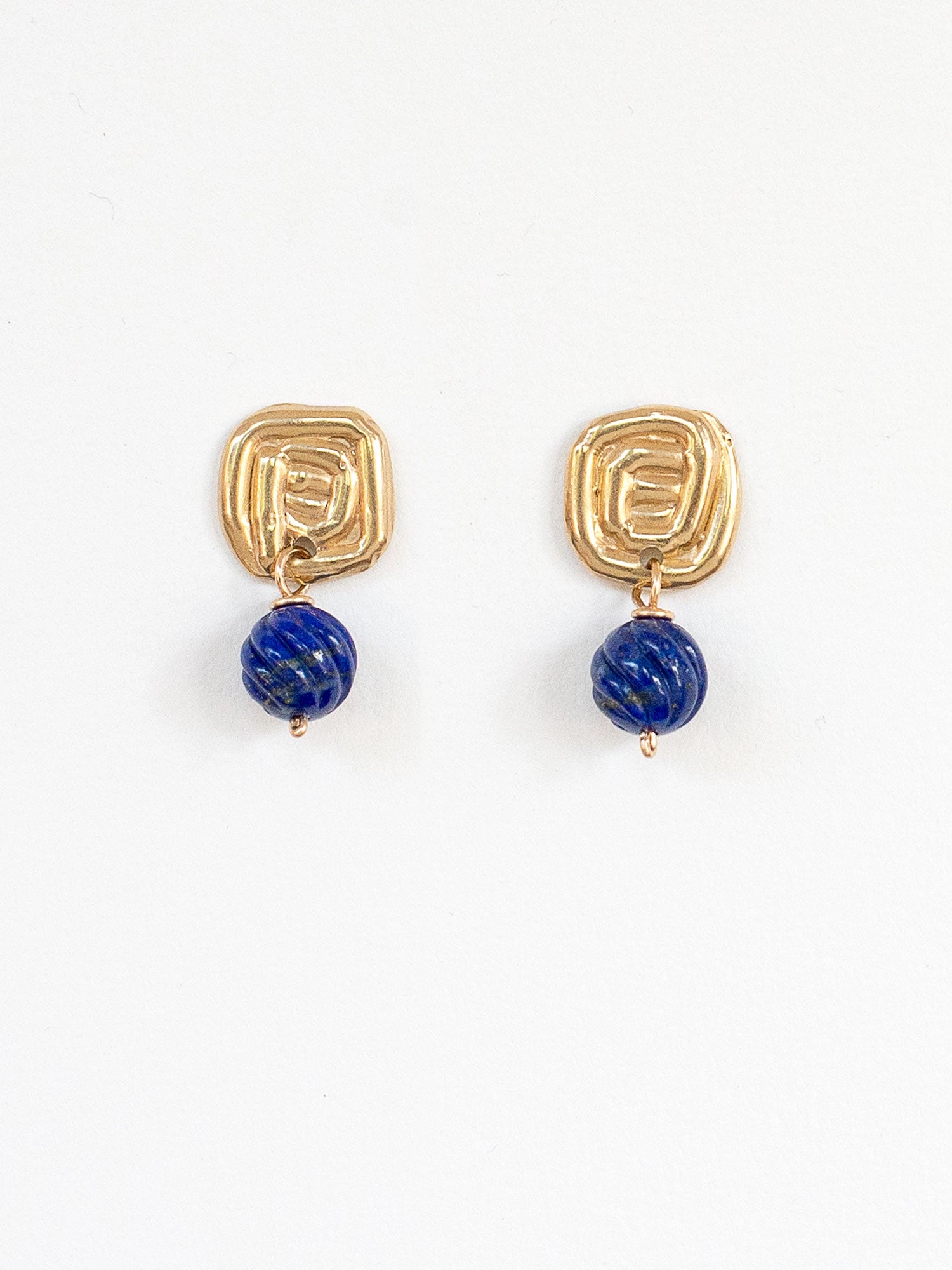 Mai Blue Lapis and Brass Drop Earrings Michelle Ross