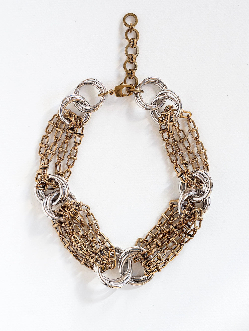 Michelle Ross Agnus Brass and Rhodium Chain Link Necklace