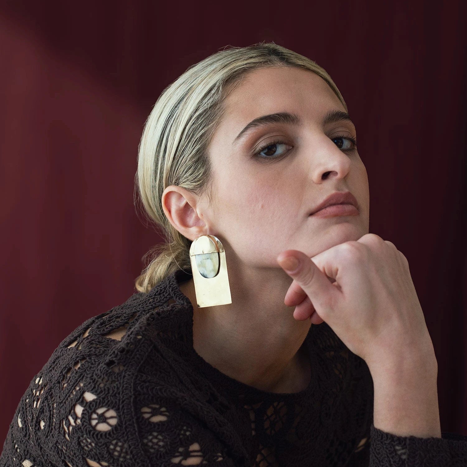 Obee Horn and Brass Statement Stud Earrings by Michelle Ross