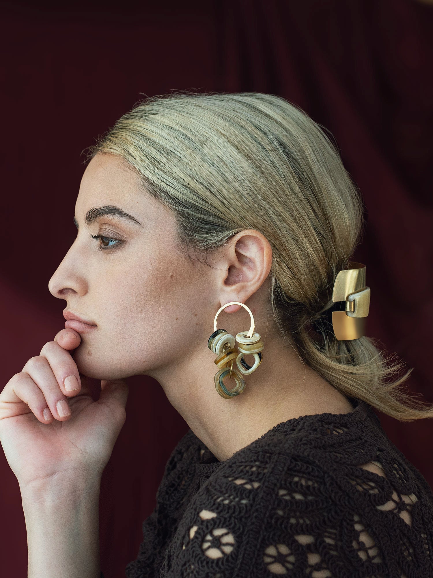 Syra Horn Dangly Statement Brass Contemporary Earrings by Michelle Ross