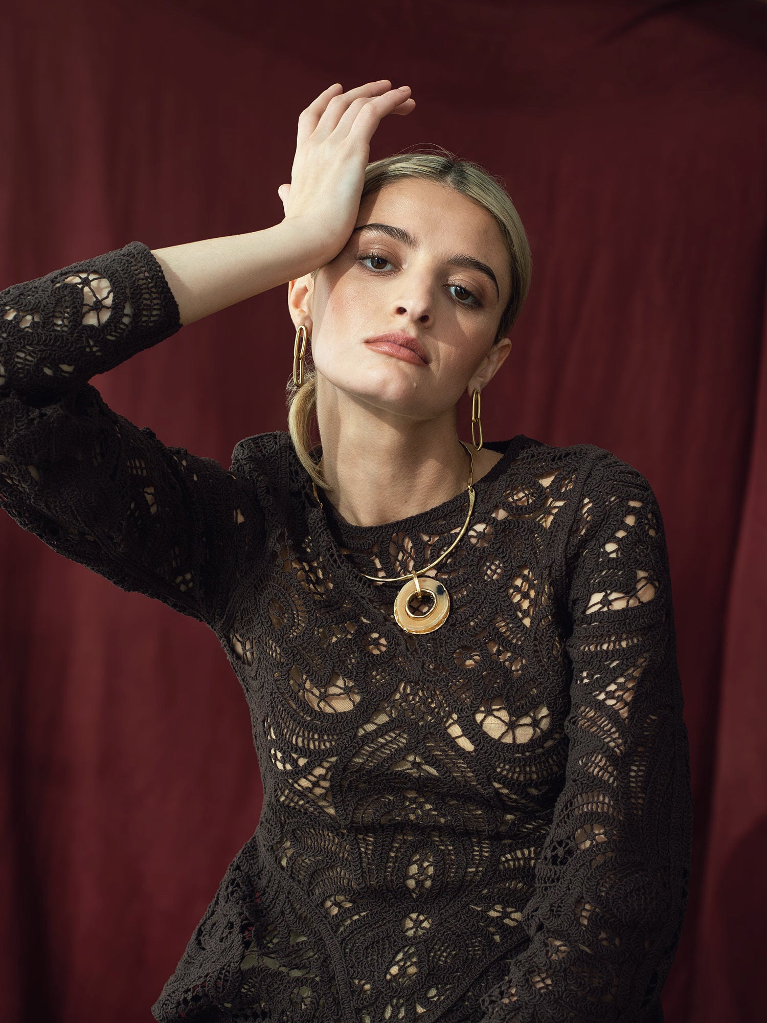 Mila Solid Brass Collar and Horn Pendant Necklace by Michelle Ross