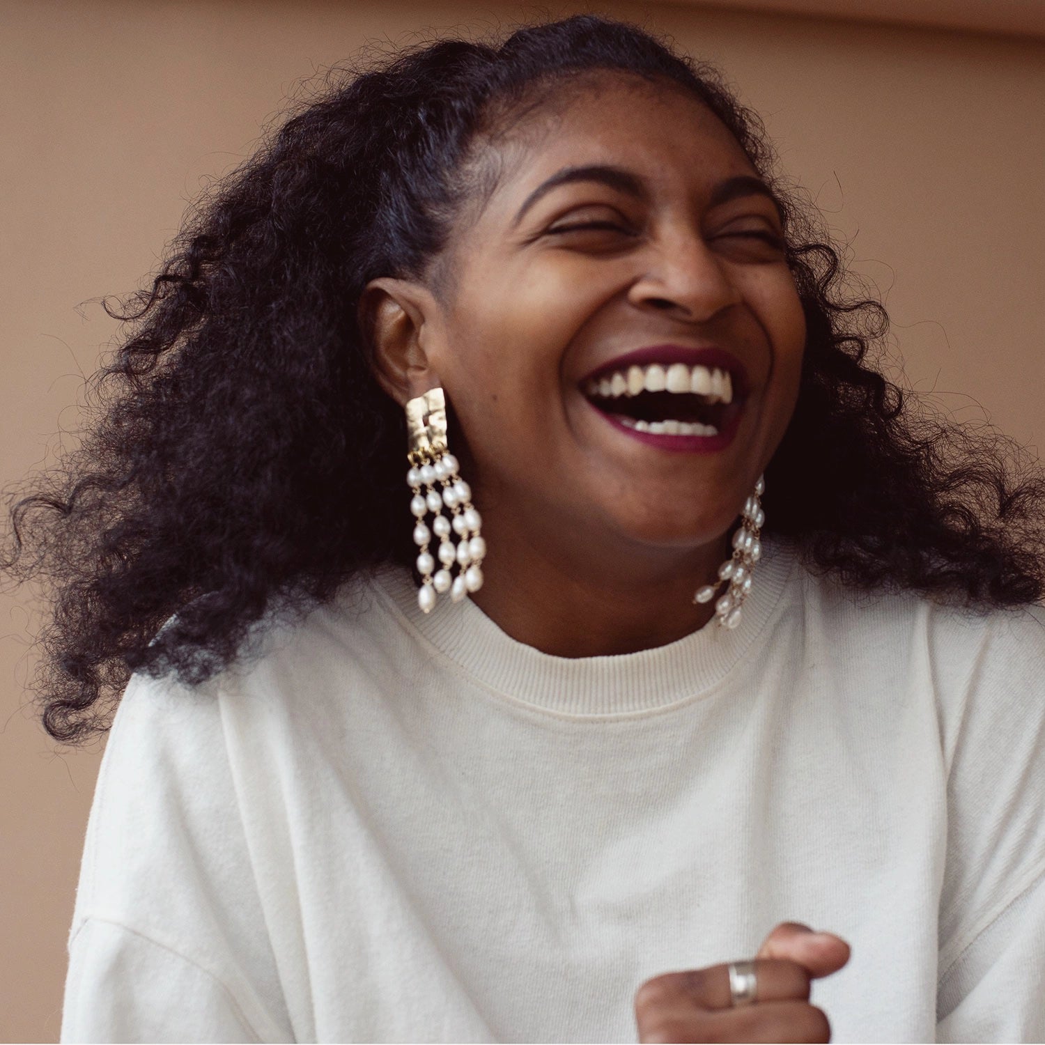 Michelle Ross Pearl Collection Aless Pearl and Brass Statement Earrings