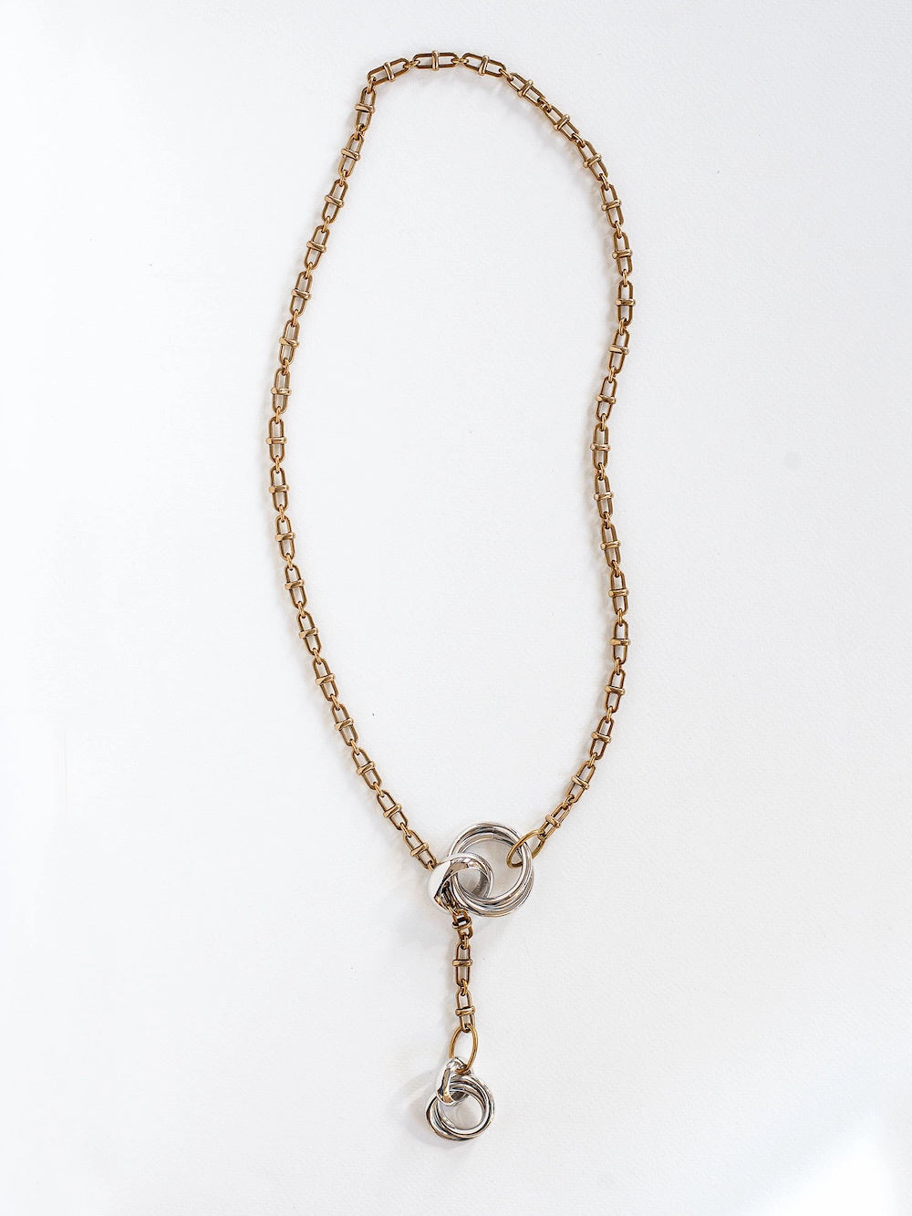 Michelle Ross Arlo Brass and Rhodium Chain Pendant Necklace