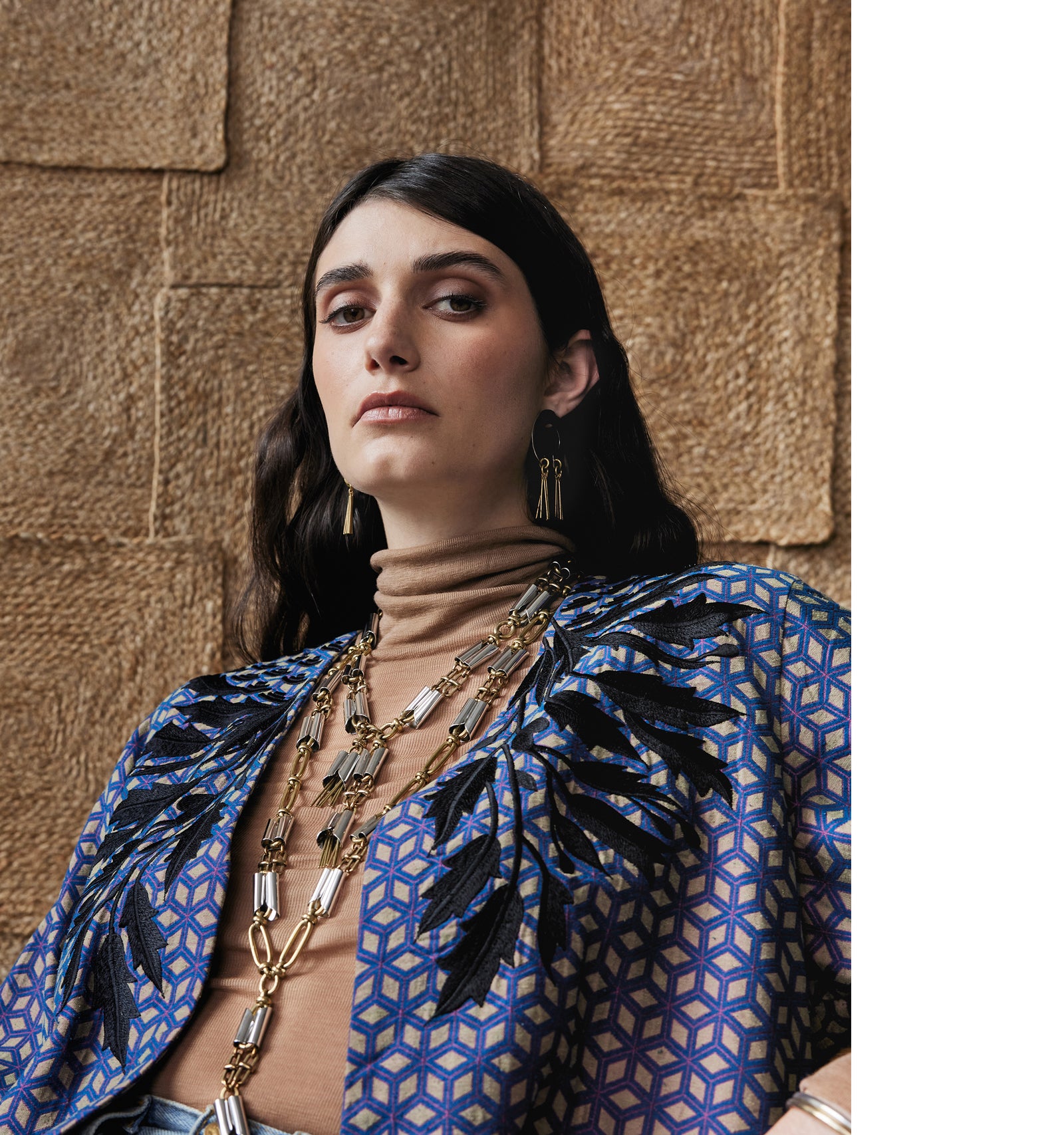 Michelle Ross Doni and Donelle Silver and Brass Link Necklace with Zeek Silver and Brass Earrings