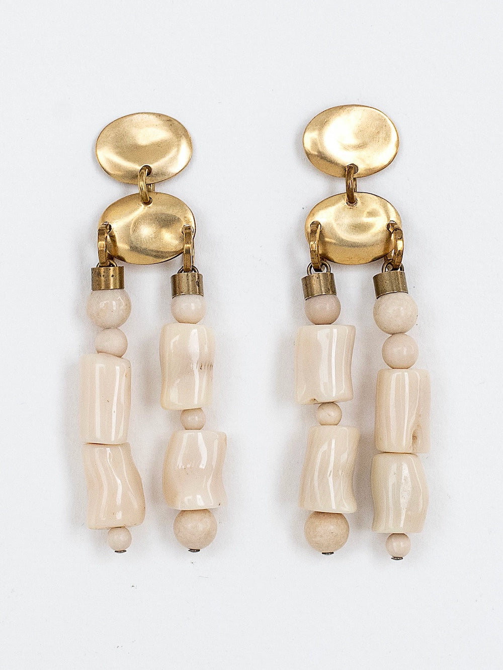 Michelle Ross Ellison Brass Riverstone and Coral Statement Earrings