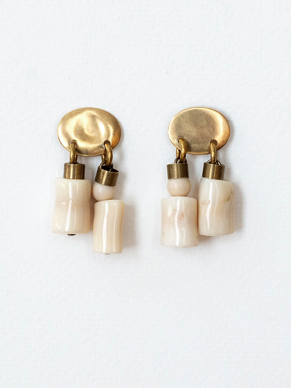 Michelle Ross Cream Coral and Brass Earrings