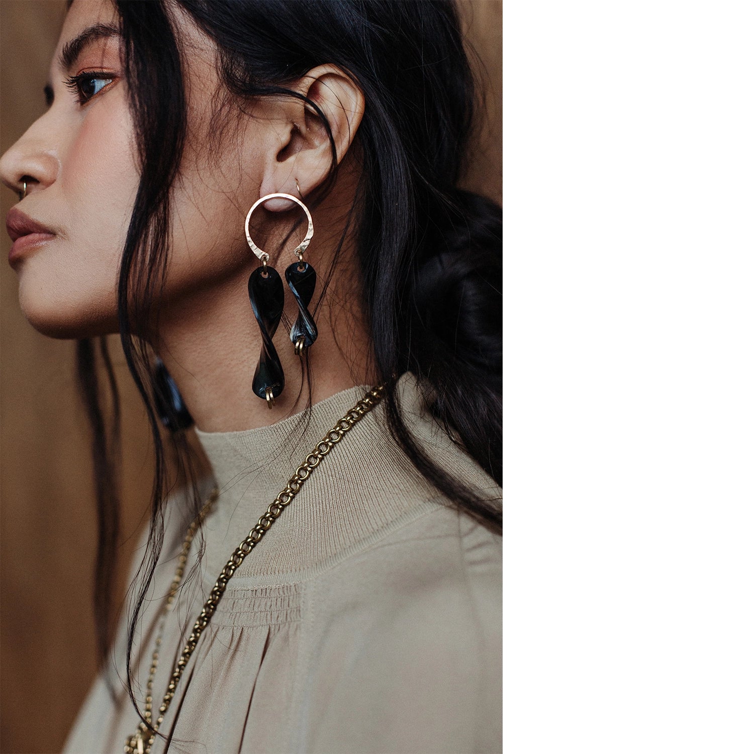 Hera Flint Horn and Brass Statement Earrings by Michelle Ross