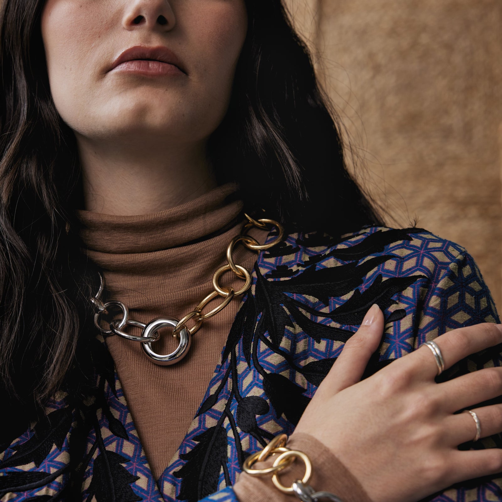 Michelle Ross Roan Collection Leighton Brass Rhodium Chain Link Necklace