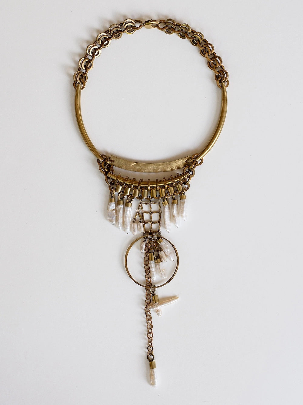 Michelle Ross Neeve Brass and Pearl Necklace