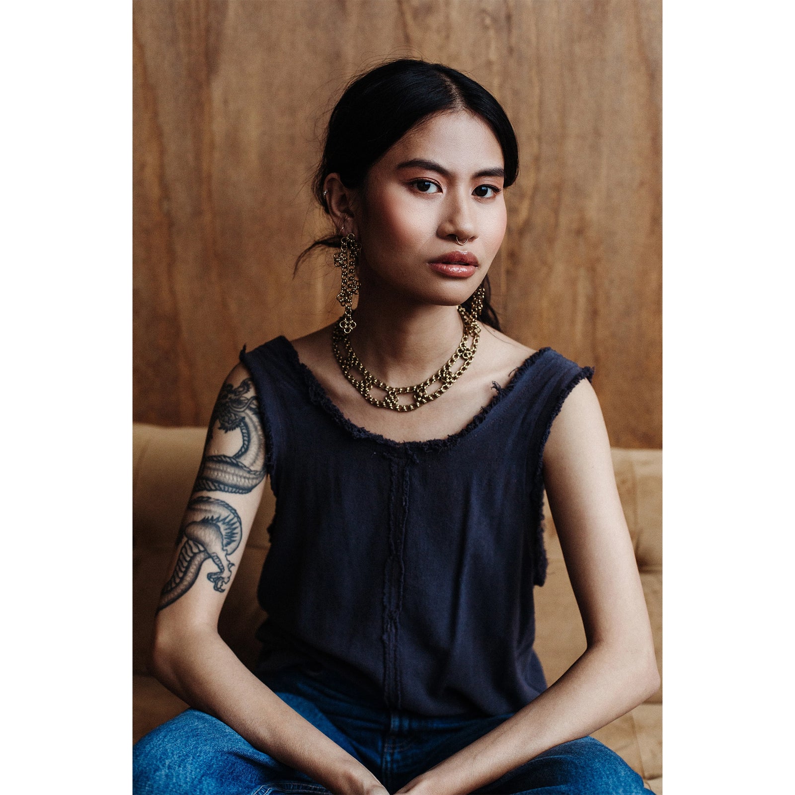 Michelle Ross Olia Brass Necklace and Osha Chain Earrings