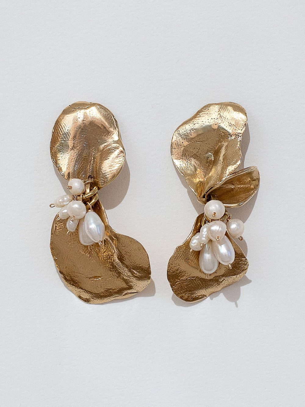 Michelle Ross Pearl Collection Percilla Pearl and Brass Handmade Statement Earrings