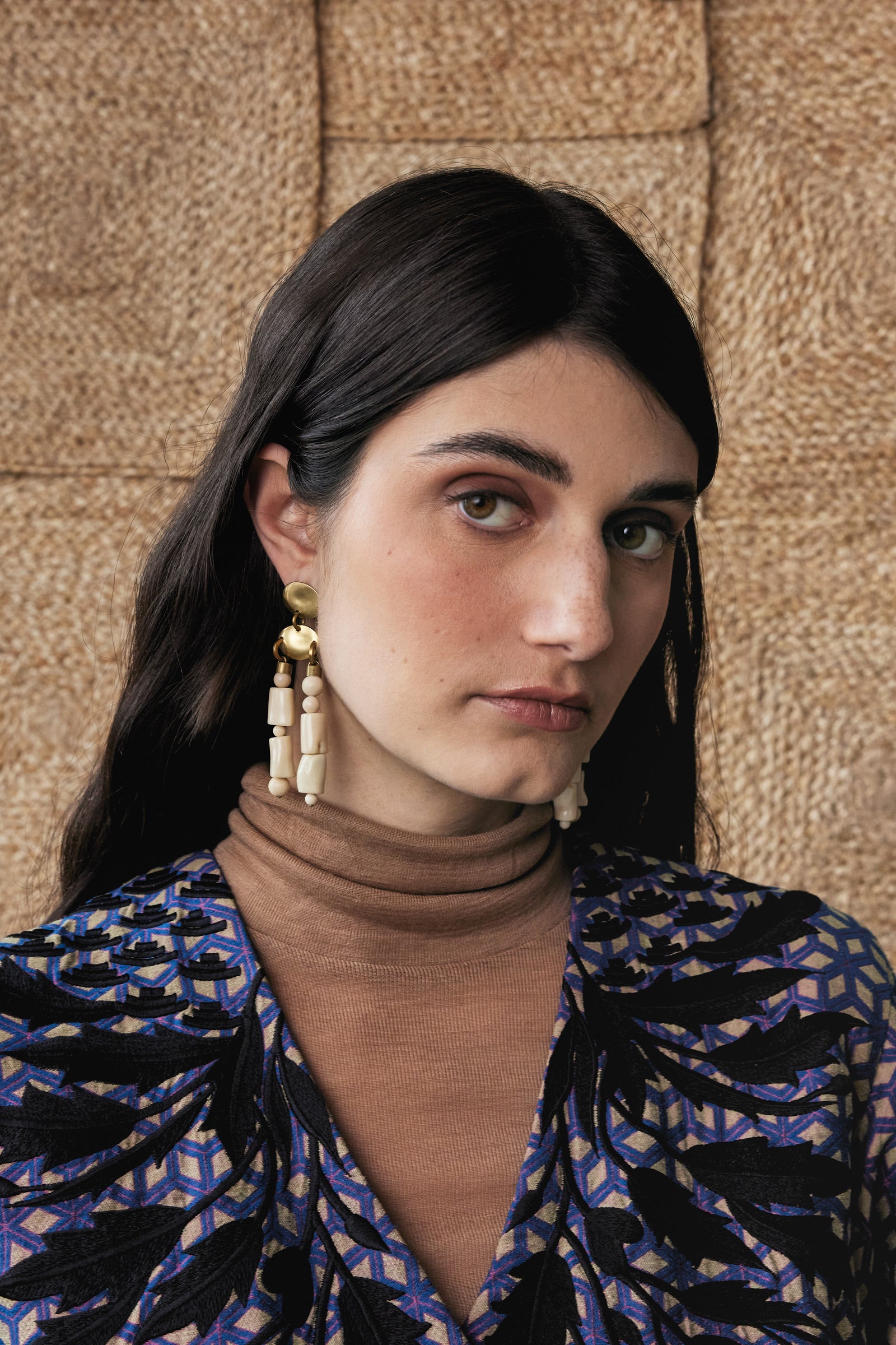 Michelle Ross Roan Collection Brass Riverstone and Coral Earrings