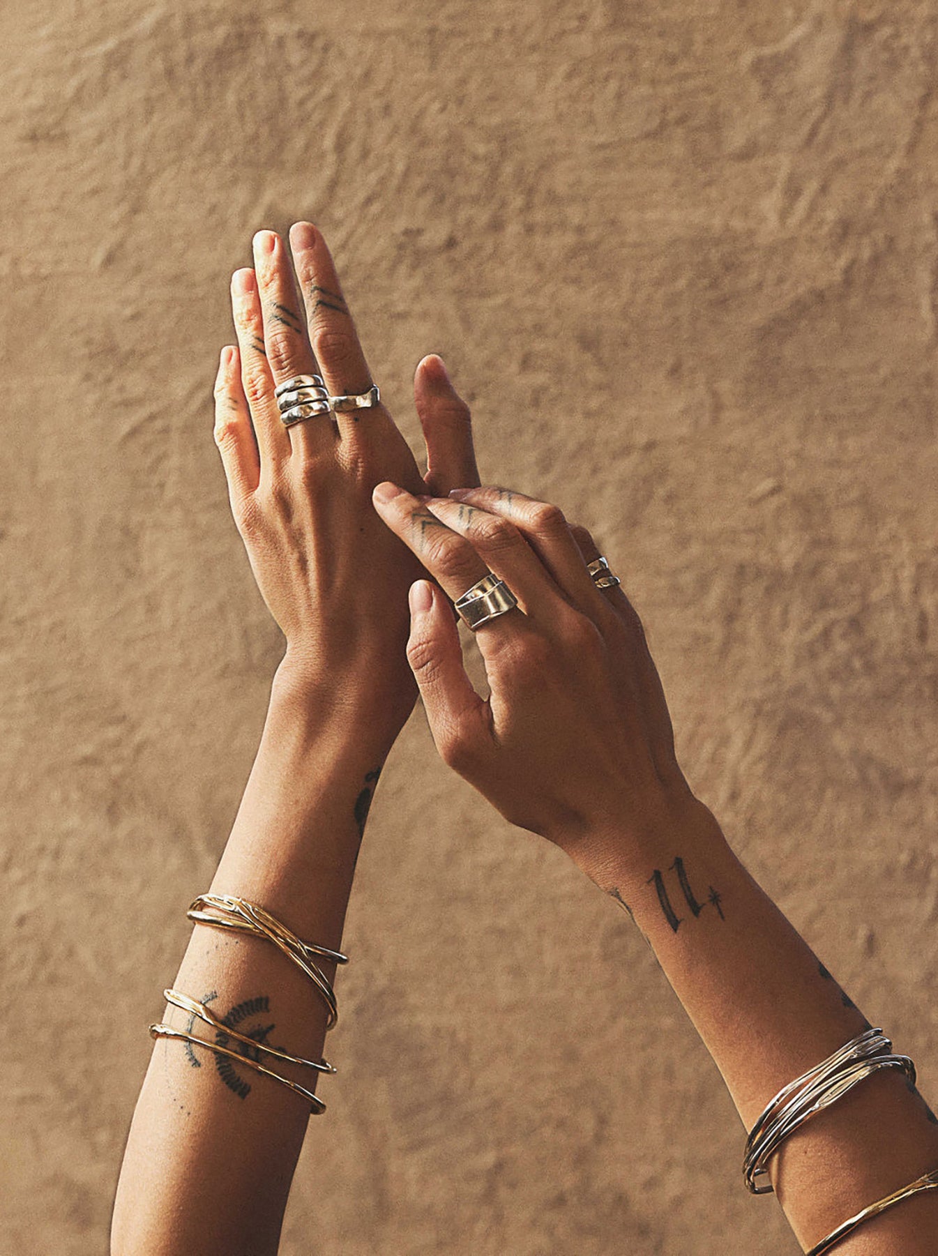 Michelle Ross Lagom Collection Rune Silver Rings and Trin Silver Bracelets