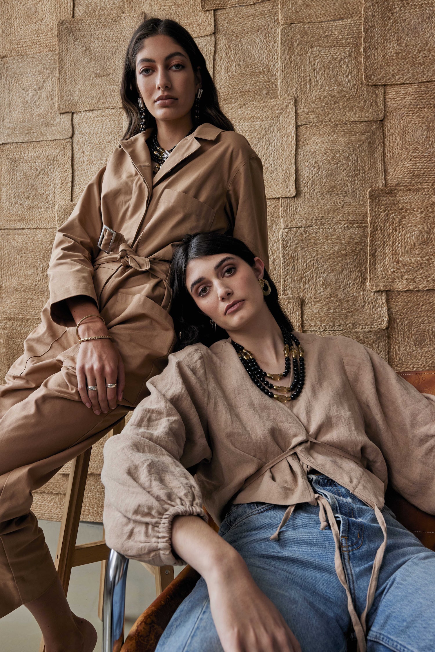 Michelle Ross Sandia and Sofra Blue Tigers Eye Lemon Quartz and Brass Necklace 