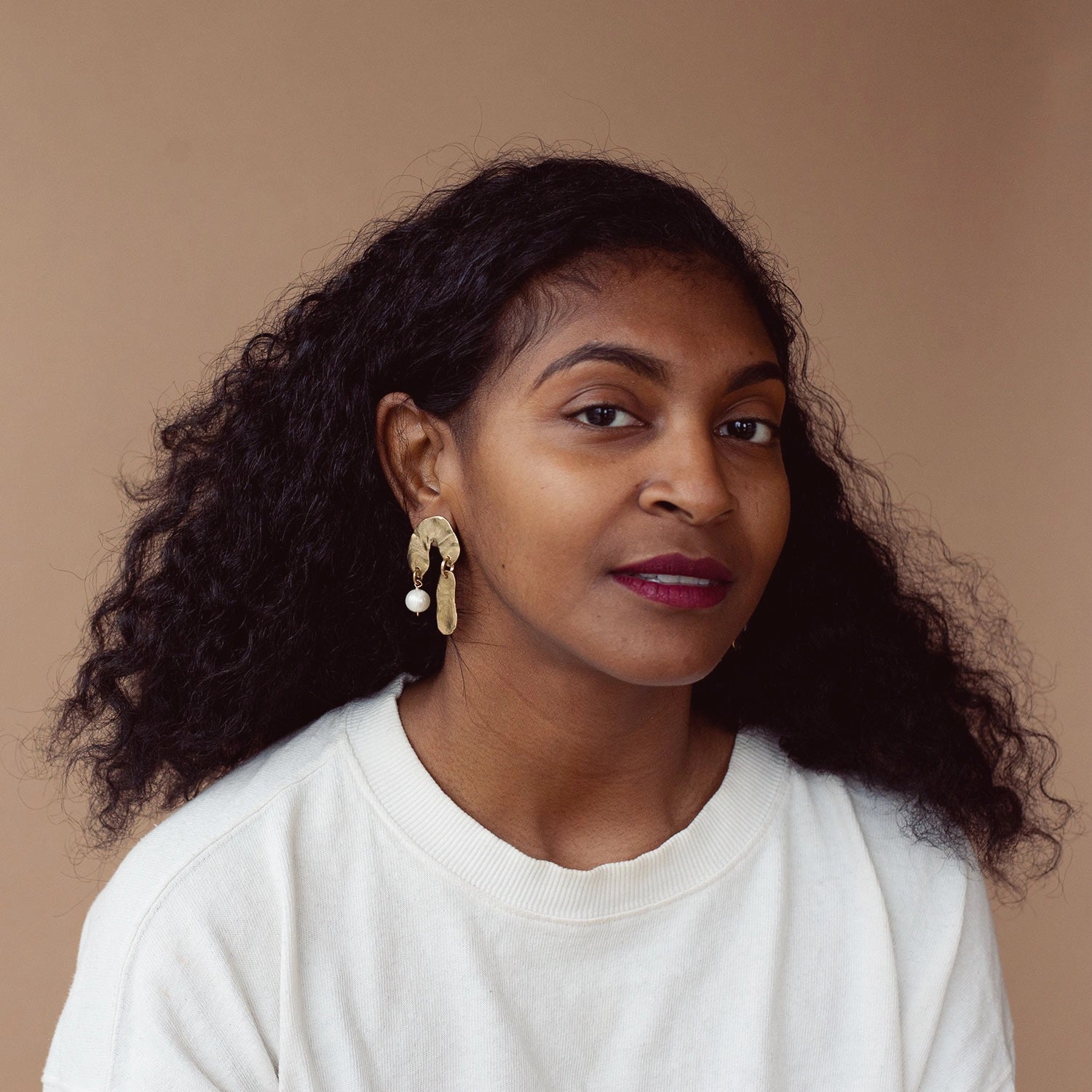 Michelle Ross Pearl Collection Shila Brass and Pearl Statement Earrings