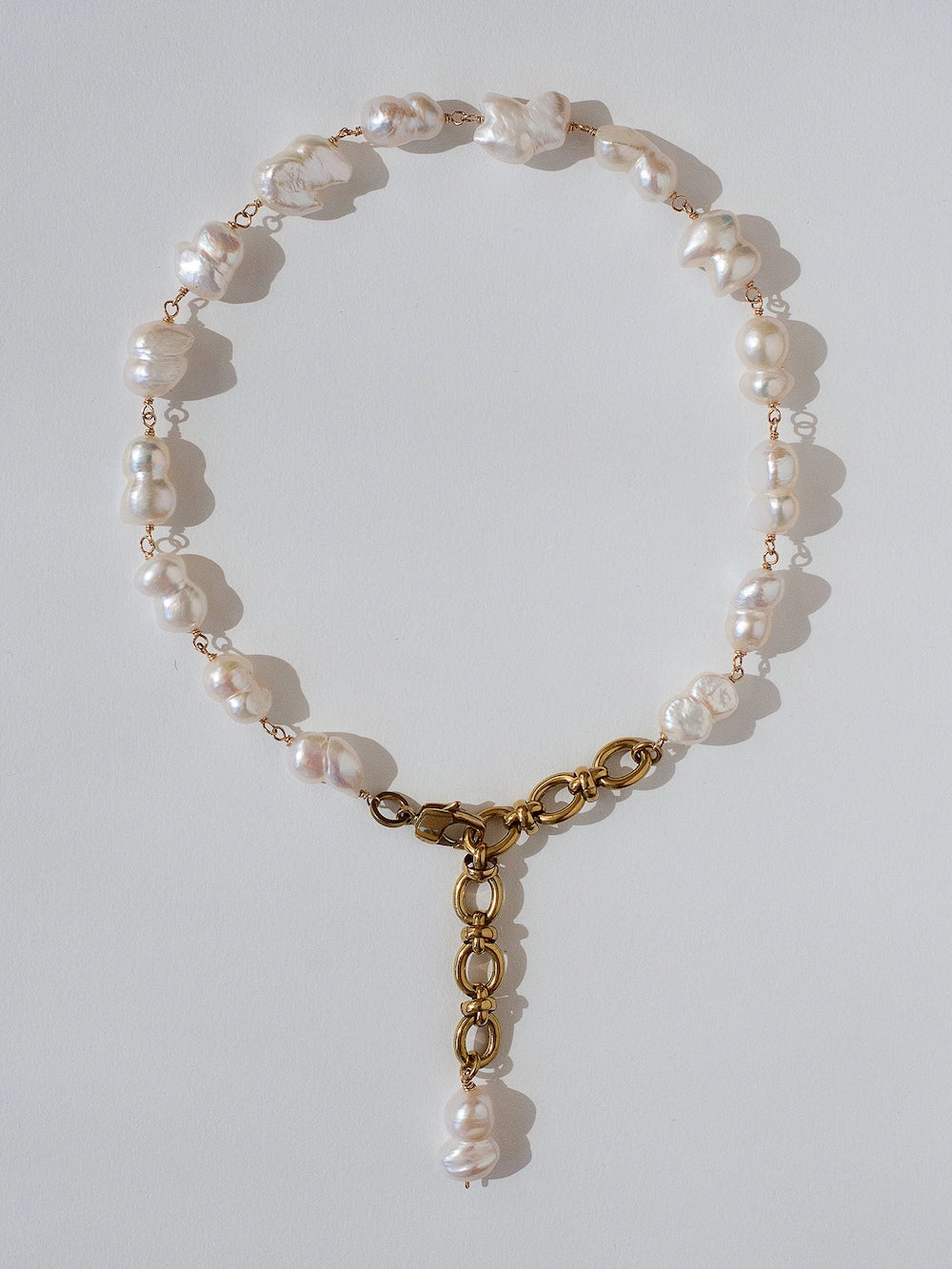 Michelle Ross Pearl Collection Tula Pearl Chain Brass Necklace