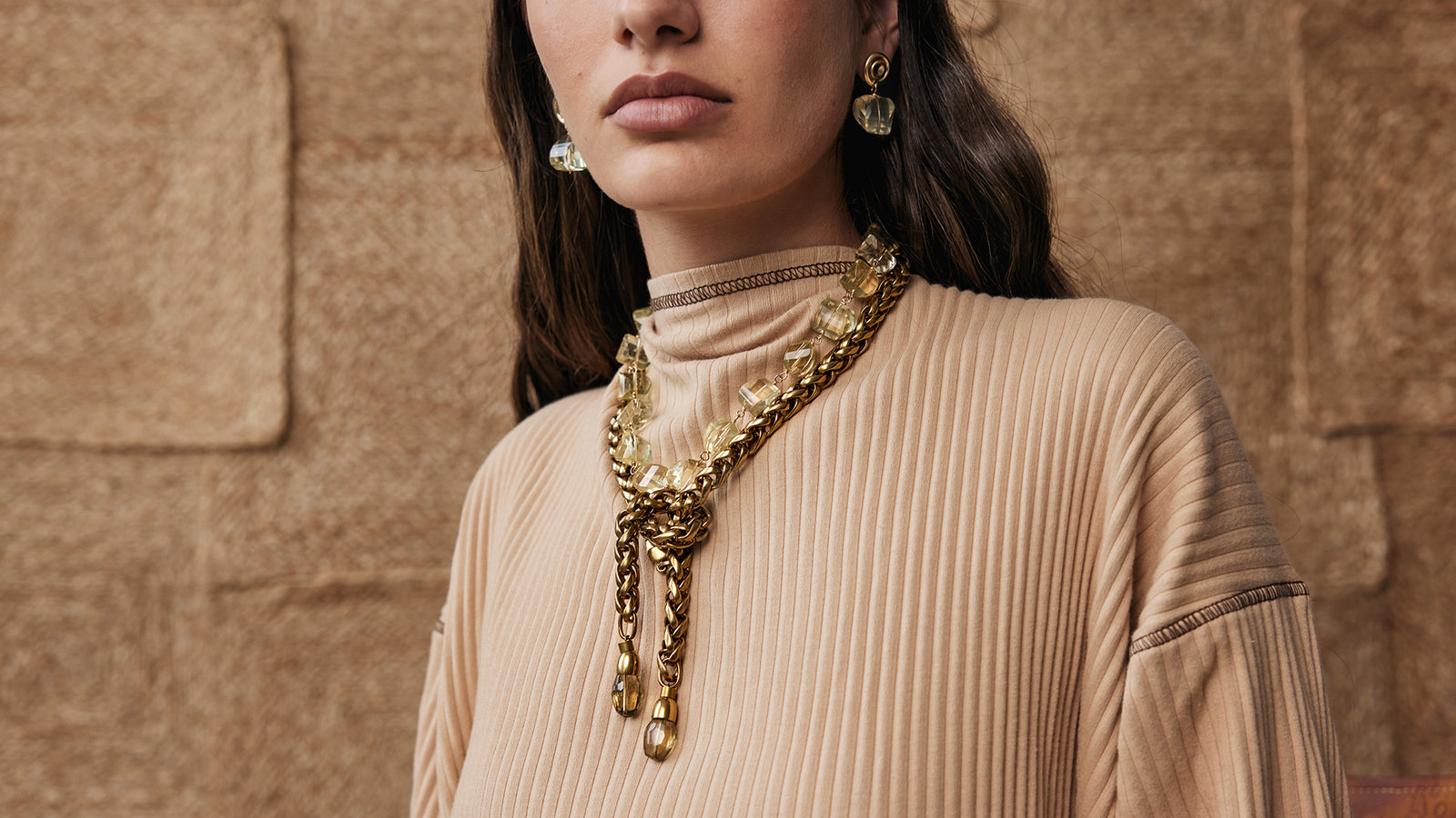 Michelle Ross Tula Lemon Quartz Necklace and Toni Chain Lariat Necklace