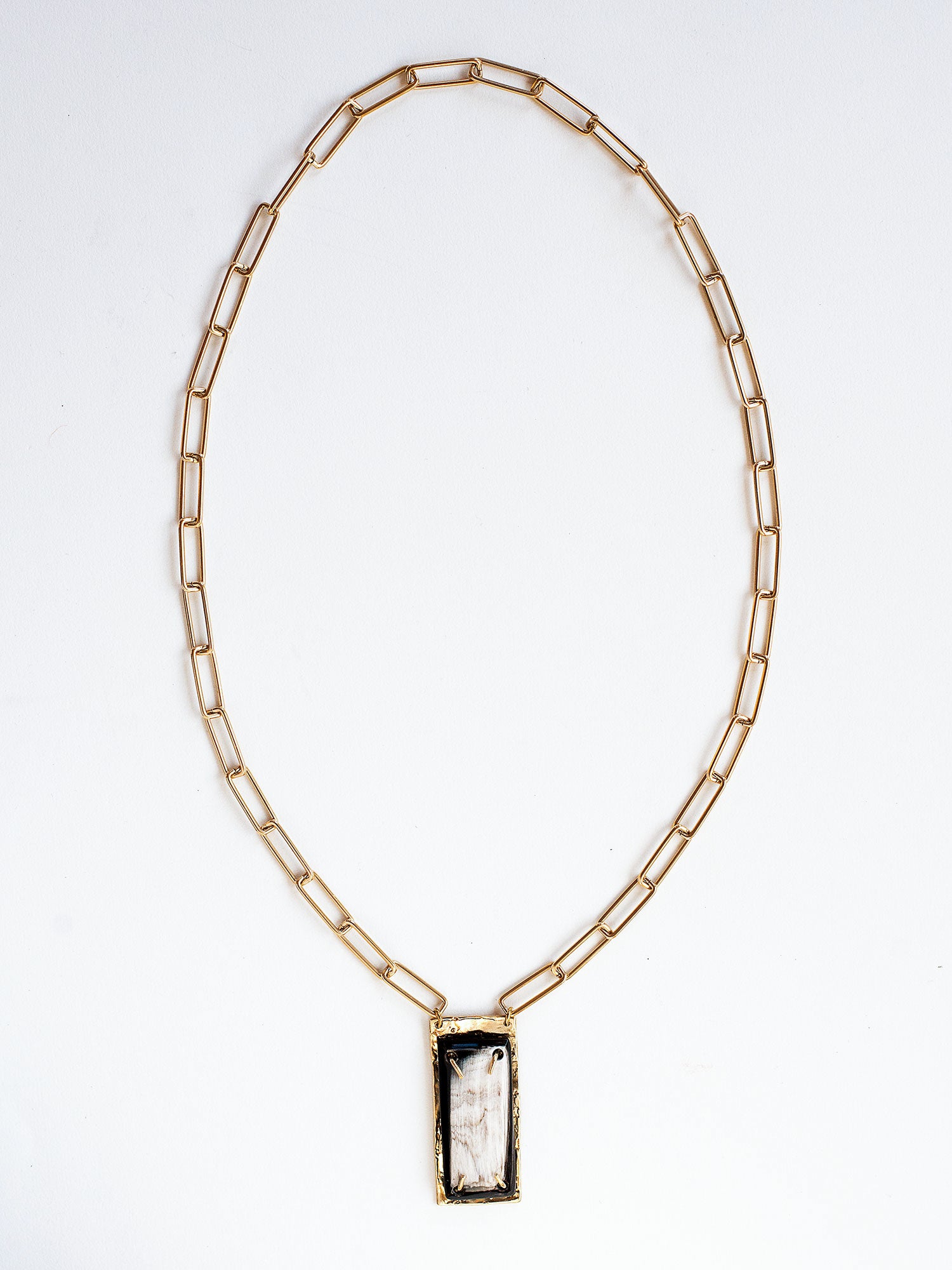 Mora Brass Chain Long Necklace with Statement Pendant made with Horn & Brass by Michelle Ross