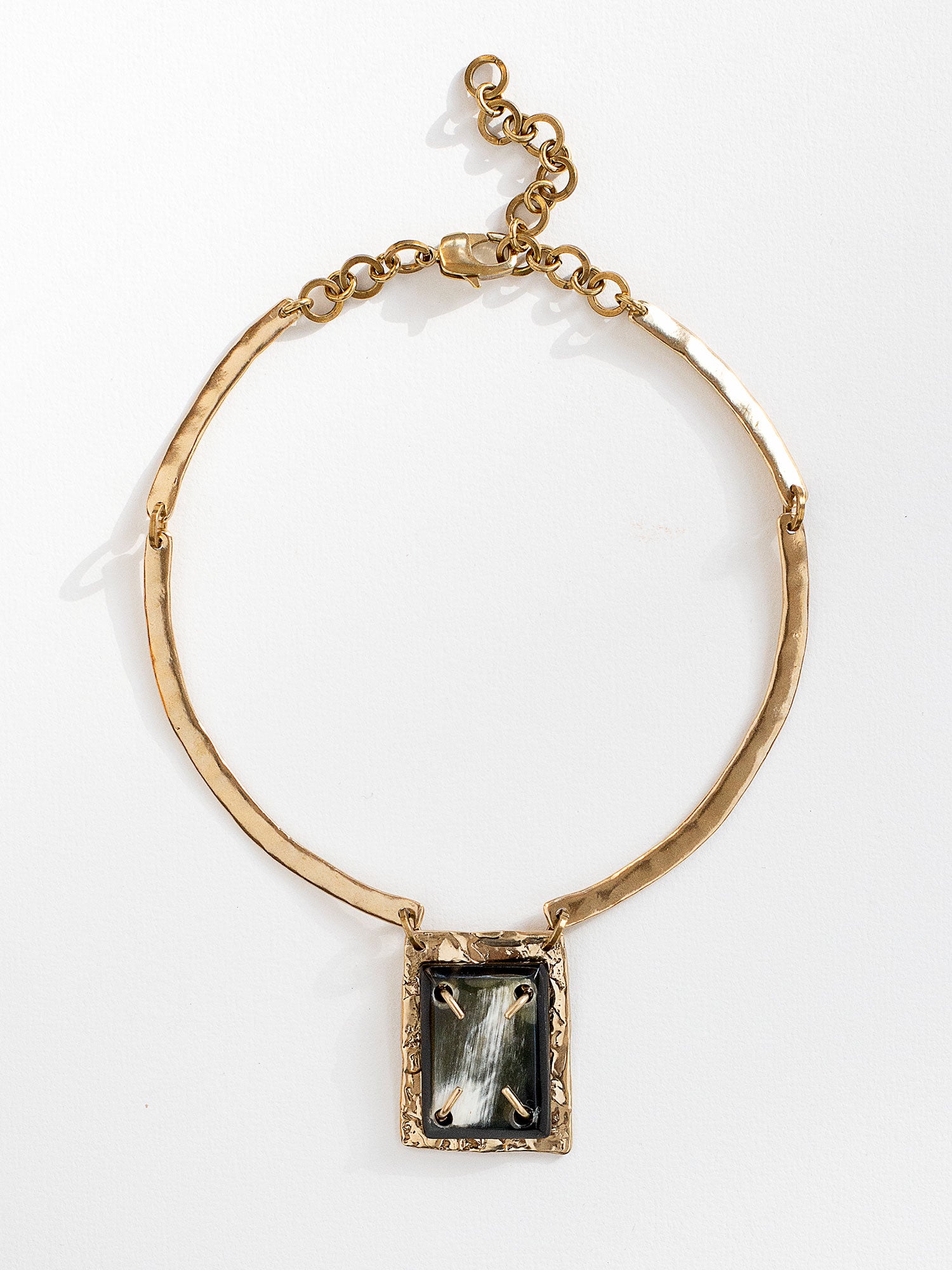 Muir Brass Solid Collar Necklace with rectangular brass and horn pendant by Michelle Ross