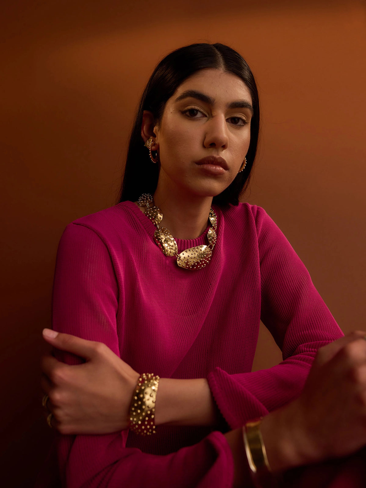 Novalee handmade brass statement necklace by Michelle Ross Toronto