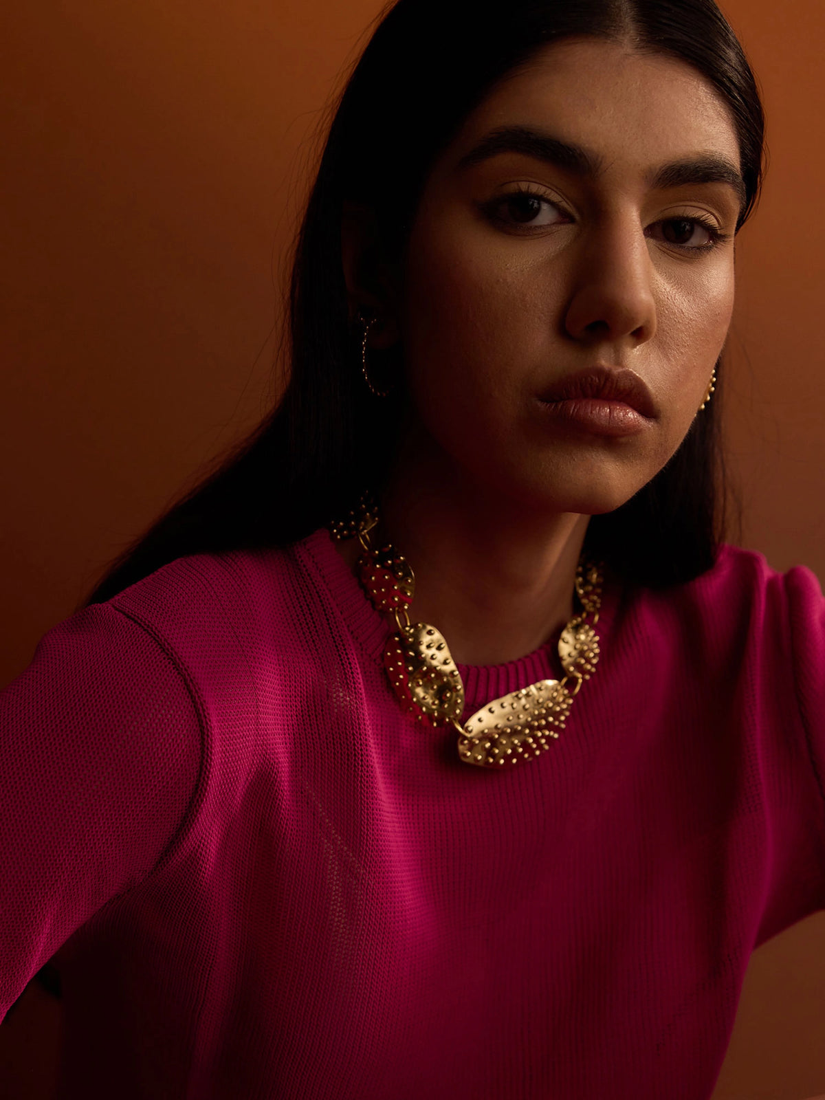 Novalee handmade brass statement necklace by Michelle Ross Toronto