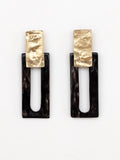 Pair of earrings with black horn rectangular design and brass details by Michelle Ross