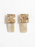 Pair of Ora Blonde Horn & Brass Stud Rectangular Statement Earrings by Michelle Ross