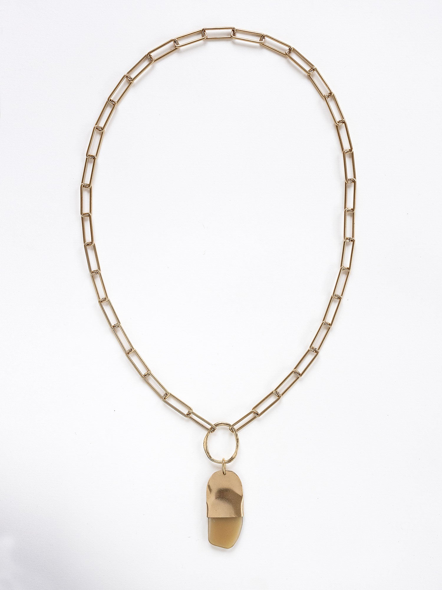 A brass chain necklace with a camel horn pendant by Michelle Ross