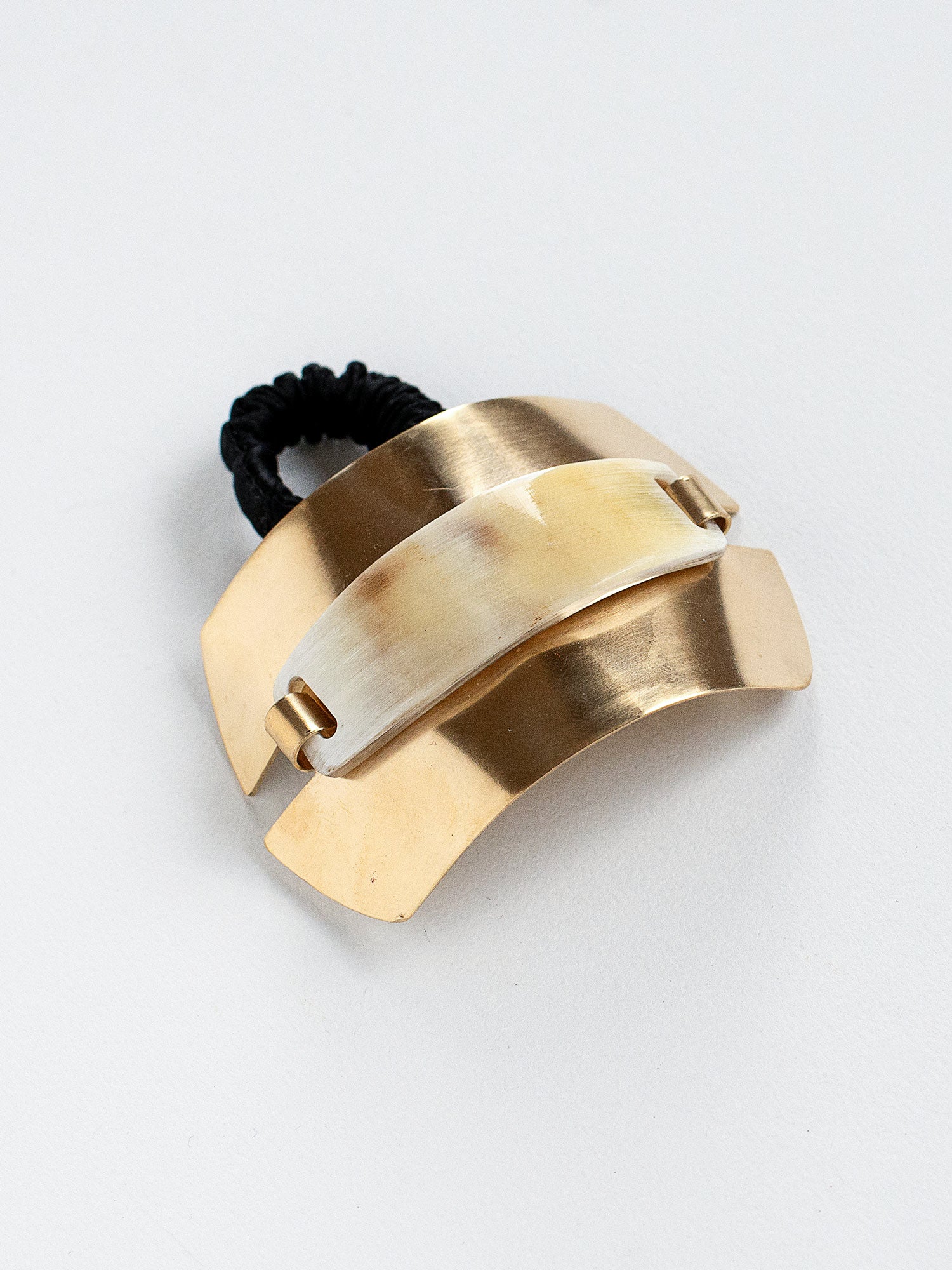 Orlo Horn and Brass Statement Ornate Hair Tie with Silk Scrunchie by Michelle Ross