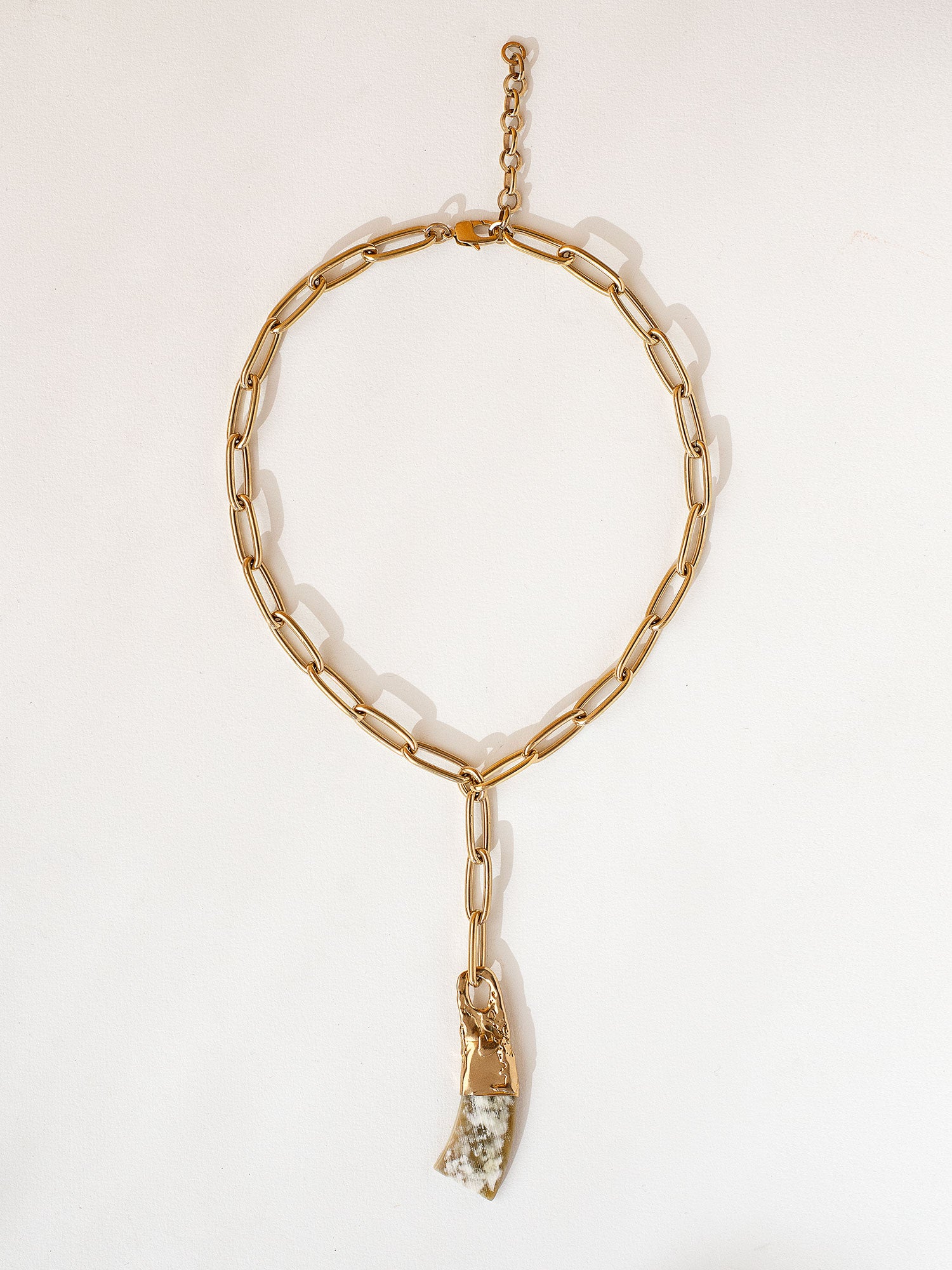 Ozma Brass Chain Link Necklace with Brass and Horn Pendant by Michelle Ross