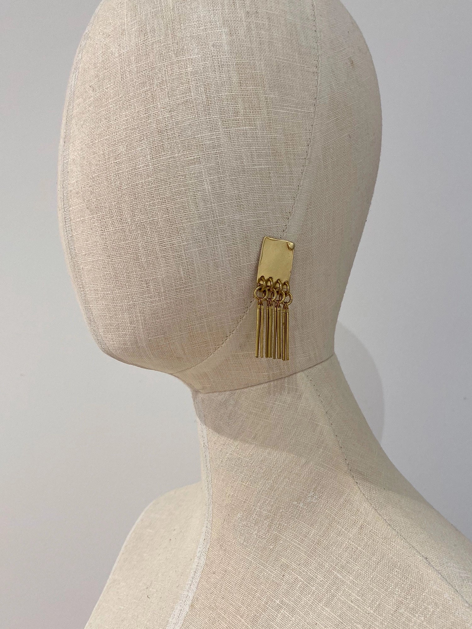 gold brass fringe dangle statement earrings by Michelle Ross